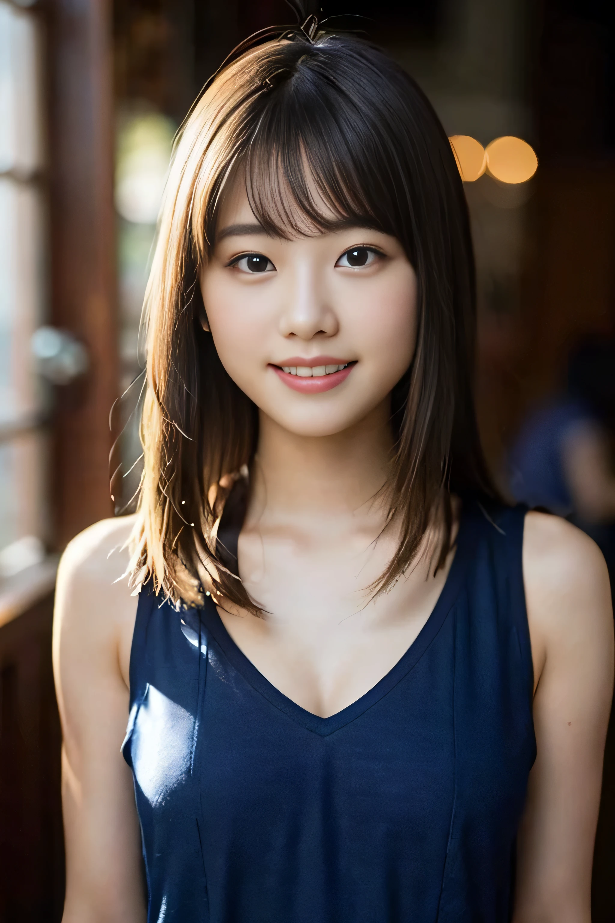 (8K、Raw photography、top-quality、masterpiece:1.2)、(realisitic、Photorealsitic:1.37)、ultra-detailliert、超A high resolution、女の子1人、see the beholder、beautifull detailed face、A smile、Constriction、(Slim waist) :1.3)、Beautiful detailed skin、Skin Texture、Floating hair、Professional Lighting、Whole human body、Longhaire、a blond、toru & Field Athletes' Uniforms、athletic field、Bob Hair、Happy smile、、a baby face、Childisuppin、moisturizing lip cup chest、Navel Ejection、Split abs、Sleeveless、cleavage of the breast、G Cup Breasts