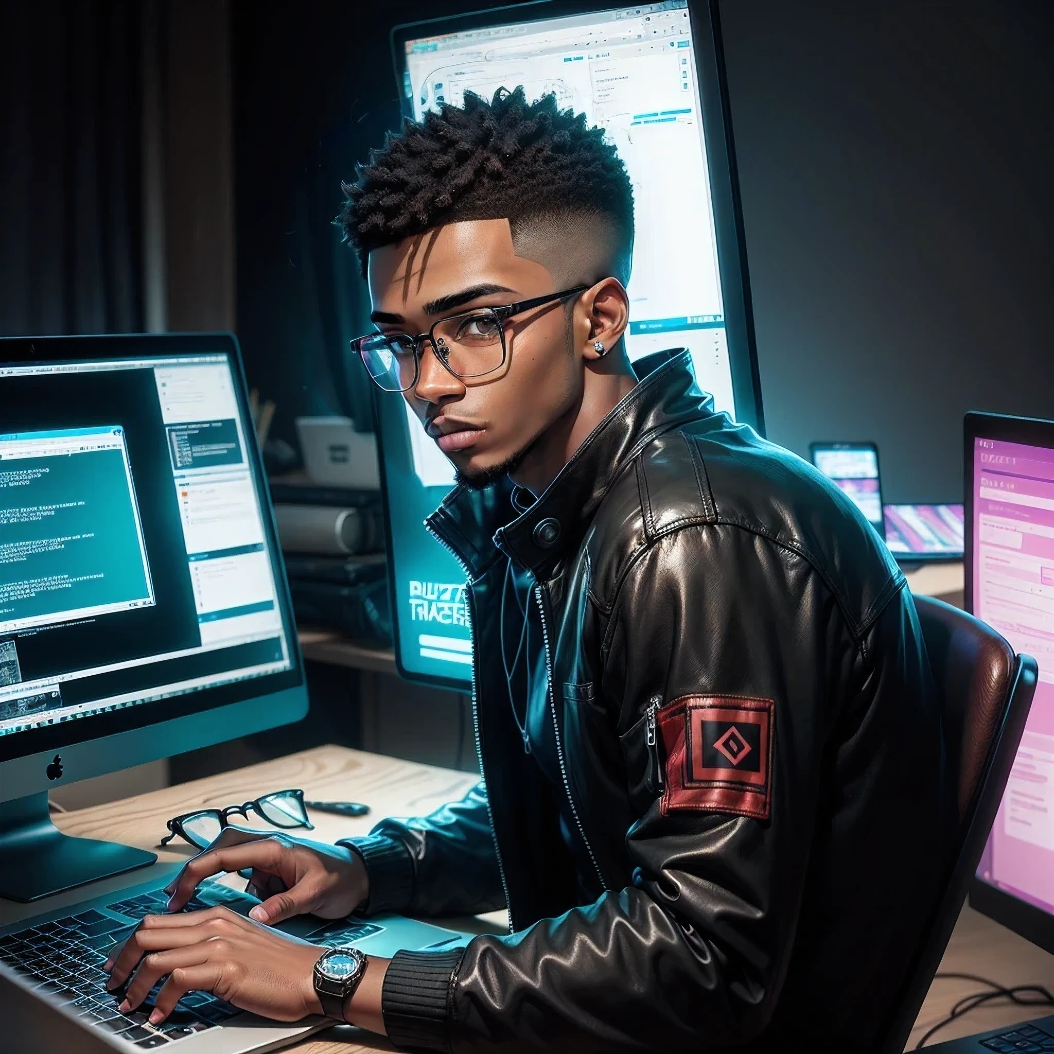 black male with clean cut appearance,military hair cut,skin fade,clean appearance,glasses