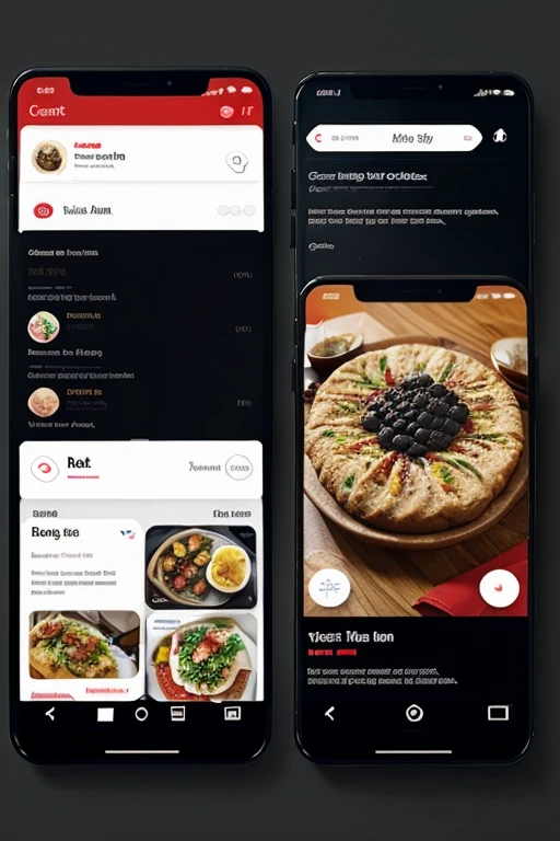 show best attractive UI for an app "food delivery" , it should include every thing that is included in  an app that is very  popular it should be a dark kind of interface mixture of best colors nd seems like to be the most attractive app in the world