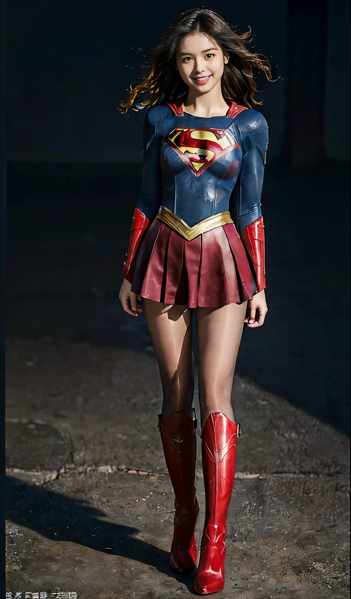 No background、Are sleeping、lying back on、(((Wear black tights on your beautiful legs.)))、(((Grow legs、tall、Legally express the beauty of your smile)))、((((Make the most of the original image)))、(((Supergirl Costume)))、(((beautiful hairl)))、(((Suffering)))、(((Feet must necessarily be worn with black tights)))、(((You need to wear red boots)))、((Top image quality、8K))、((top-quality、8K、​masterpiece:1.3))、(((Keep Background )))、Crisp focus:1.2、Beautiful woman with perfect body shape:1.4、Slender Abs:1.2、a wet body:1.5、Highly detailed facial and skin texture、8K