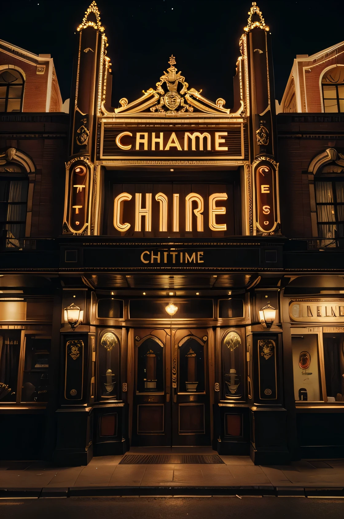 British retro ornate theater building night view front,streetview