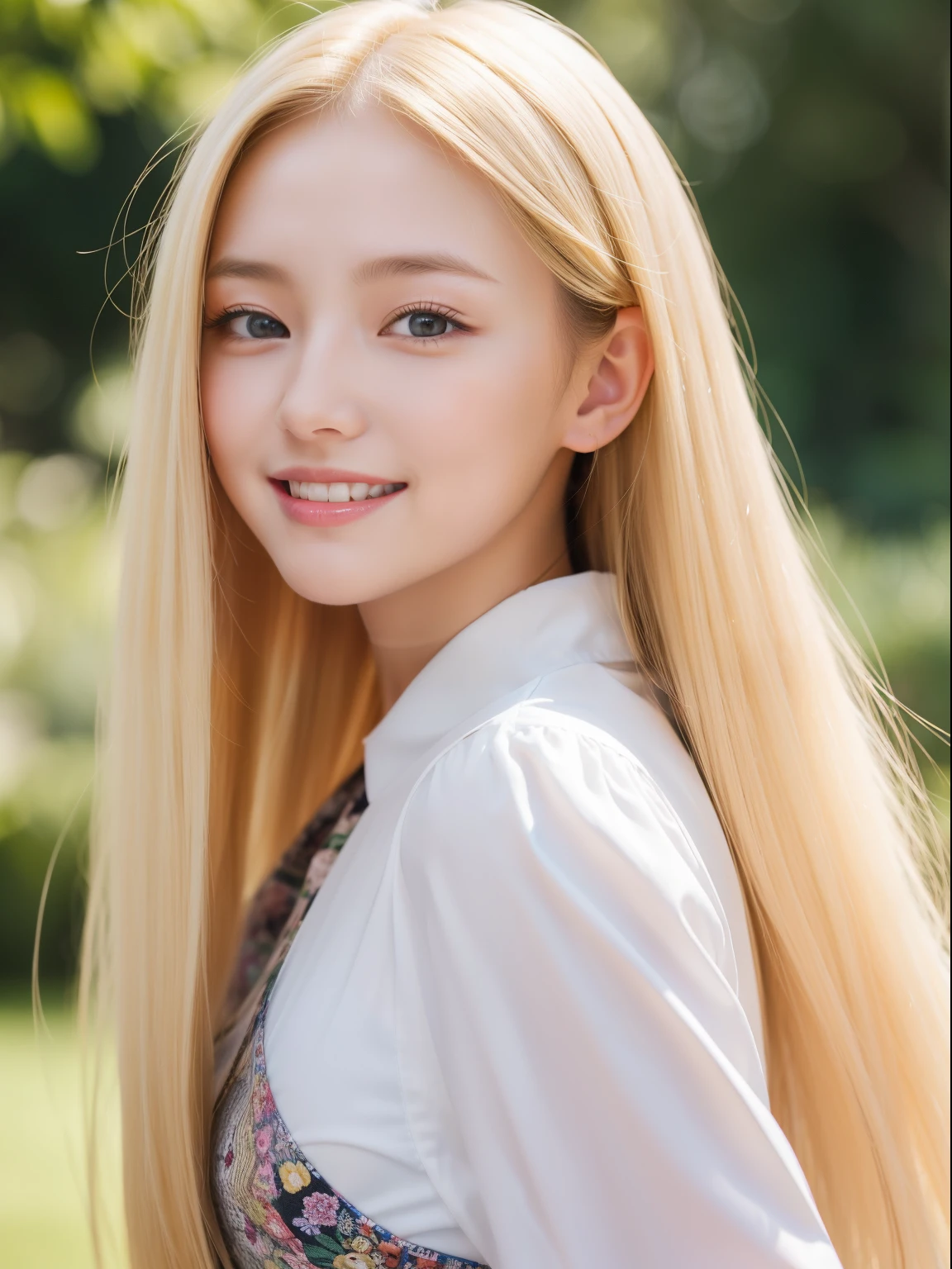 best qualtiy、masterpiece、(逼真:1.2)、infp young woman、
Bright and very beautiful blonde hair、Super Long Straight Silky Hair、
colorful skirts、
cottagecore、Small face beauty、White beautiful skin、face gloss front、A detailed face、Beautiful black eyes、(A smile:1.1)、
Vivid and sharp focus、