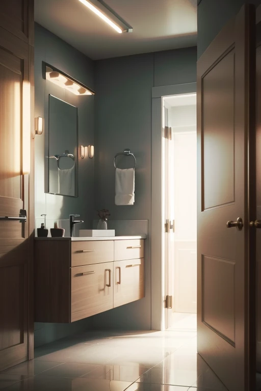 there is a close up counter on modern bathroom with a one faucet and one lavatory, cinematic lighting, ultra high res.photorealistic:.1.4,UHD