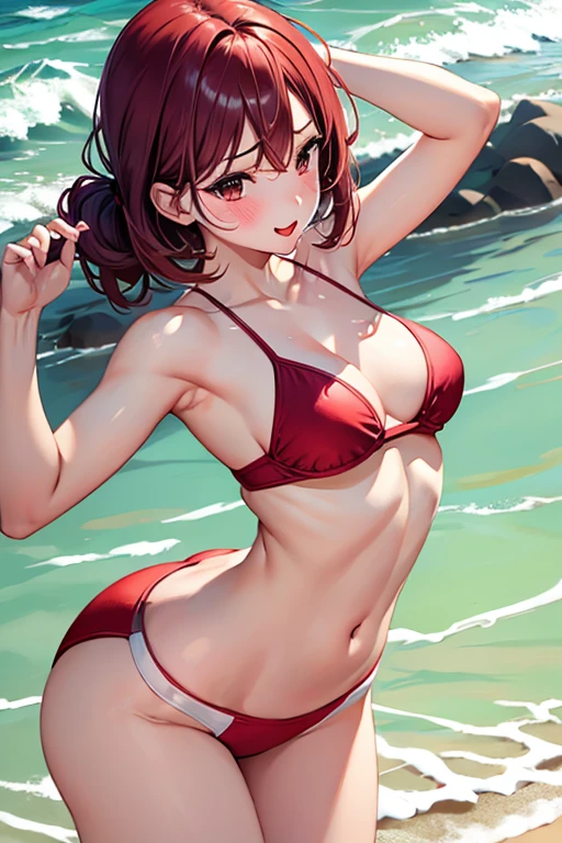 the beach,red blush、perspiring、a beauty girl、B Cup、highleg、sexypose、scornful、put out the tongue、sexypose,skinny legs
