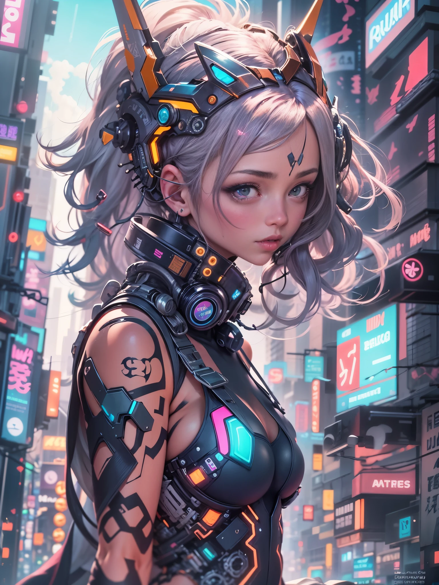 Naked, nudemasterpiece, best quality, cyberpunk girl, Harajuku-inspired cyberpunk, bold colors and patterns, trendy and innovative hairstyle,naked, nude, dazzling Cyberpunk cityscape, skyscrapers, glowing neon signs, LED lights, anime illustration, detailed skin texture, beautiful detailed face, intricate details, ultra detailed, cinematic lighting, strong contrast,no bra, naked tits, nude, naked