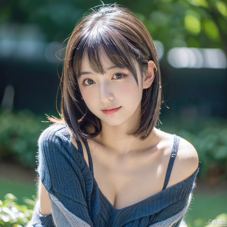 (Best Quality,4K,8K,hight resolution,masutepiece:1.2),Ultra-detailed,extremely detailed eye and face,Beautiful detailed eyes,Beautiful detailed lips,long eyelashes,((Realistic)),Photorealistic:1.37,japanes,fine-grained white skin,((Mini Pleated Skirt)),beautiful and magnificent composition,Marshmallow-like skin,masutepiece,Attractive,Posing for a photo,Cute,Dark blue high socks,((Silver hair color)),silky smooth and straight hair,Off-the-shoulder tops,Outdoor on a sunny day,healthful,(with round face),Photographing the whole body,Standing,