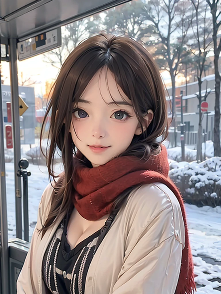 (masutepiece: 1.3), (max resolution: 1.2), (Ultra HDTV: 1.2), cinematric light, 8K resolution, Detailed eyes and skin, detailed facial features, Perfect limbs、Perfect fingers、Anatomically accurate body, Fingers in natural shape, Realistic texture, (Sharp Focus: 1.2), (Focus on the whole body:1.2), Perfect Style, (Beautiful face, kawaii eyes, Clear eyes、realisticeyes), acurate, Anatomically correct, ノ Highly detailed facial and skin texture, Detailed eyes, Double eyelids, Thin eyebrows, Glitter Eyeliner: 1 Natural cheeks, Glossy skin, Fair skin: 1.2, (Glossy lips: 1.4), (Shy look: 1.2),Highly detailed facial and skin texture, Detailed eyes, Double eyelids, Natural cheeks, ,shiny lips: 1.4, (#Slim waist), cleavage of the breast, Full body like, (red blush, embarrassed from:1.1), (shiny lips: 1.1), (Firm chest, large udder:1.1), red blush、embarrassed from, Public display of sexual activity, Dressing, Neat and clean woman, 20yr old, 1 persons, bangs flowing diagonally, Brown hair, snowfall, Sifting snow, long court, highneck sweater, sweater that looks warm, long skirt, big red long scarf, Warm muffler, rush home, On the train, Trem lotado,
