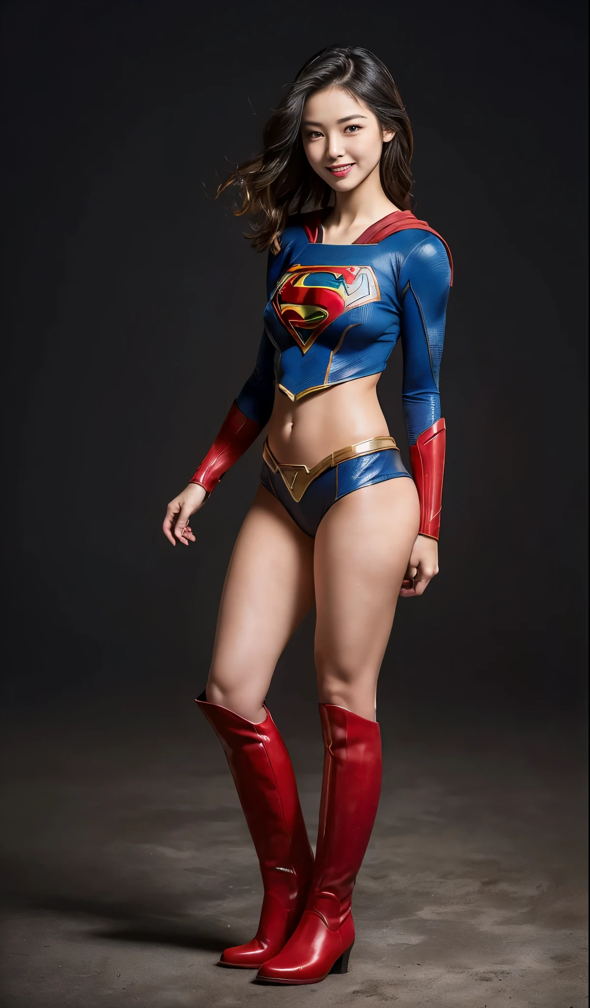 No background、Are sleeping、lying back on、(((Wear black tights on your beautiful legs.)))、(((Grow legs、tall、Legally express the beauty of your smile)))、((((Make the most of the original image)))、(((Supergirl Costume)))、(((beautiful hairl)))、(((Suffering)))、(((Feet must necessarily be worn with black tights)))、(((You need to wear red boots)))、((Top image quality、8K))、((top-quality、8K、masterpiece:1.3))、(((Keep Background )))、Crisp focus:1.2、Beautiful woman with perfect body shape:1.4、Slender Abs:1.2、a wet body:1.5、Highly detailed facial and skin texture、8K