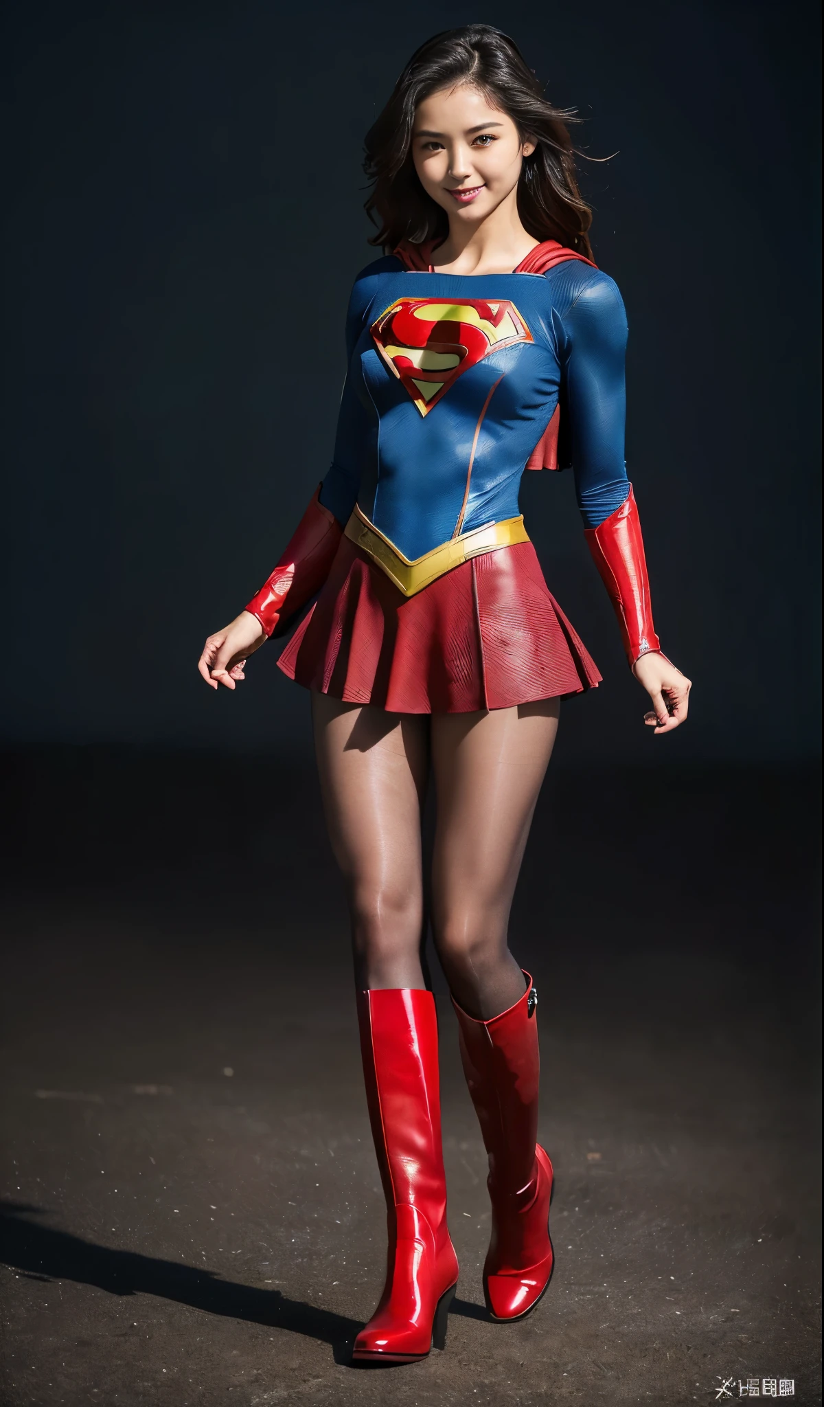 No background、Are sleeping、lying back on、(((Wear black tights on your beautiful legs.)))、(((Grow legs、tall、Legally express the beauty of your smile)))、((((Make the most of the original image)))、(((Supergirl Costume)))、(((beautiful hairl)))、(((Suffering)))、(((Feet must necessarily be worn with black tights)))、(((You need to wear red boots)))、((Top image quality、8K))、((top-quality、8K、masterpiece:1.3))、(((Keep Background )))、Crisp focus:1.2、Beautiful woman with perfect body shape:1.4、Slender Abs:1.2、a wet body:1.5、Highly detailed facial and skin texture、8K