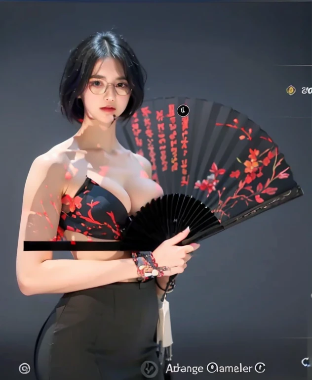 24 year old girl with pale skin and long hair, Straight black hair. big, dark eyes, wearing a glasses,, With an intense and enigmatic look. Wear Orphan movie clothing styles, With a more elegant and sophisticated touch, Matching her mysterious and intense personality. Overall, Her appearance will be impressive, Attract curious and intriguing looks. flat-chest, Cinematic lighting, chromatic abberation, Backlighting, masutepiece, high details, High quality, 4K.