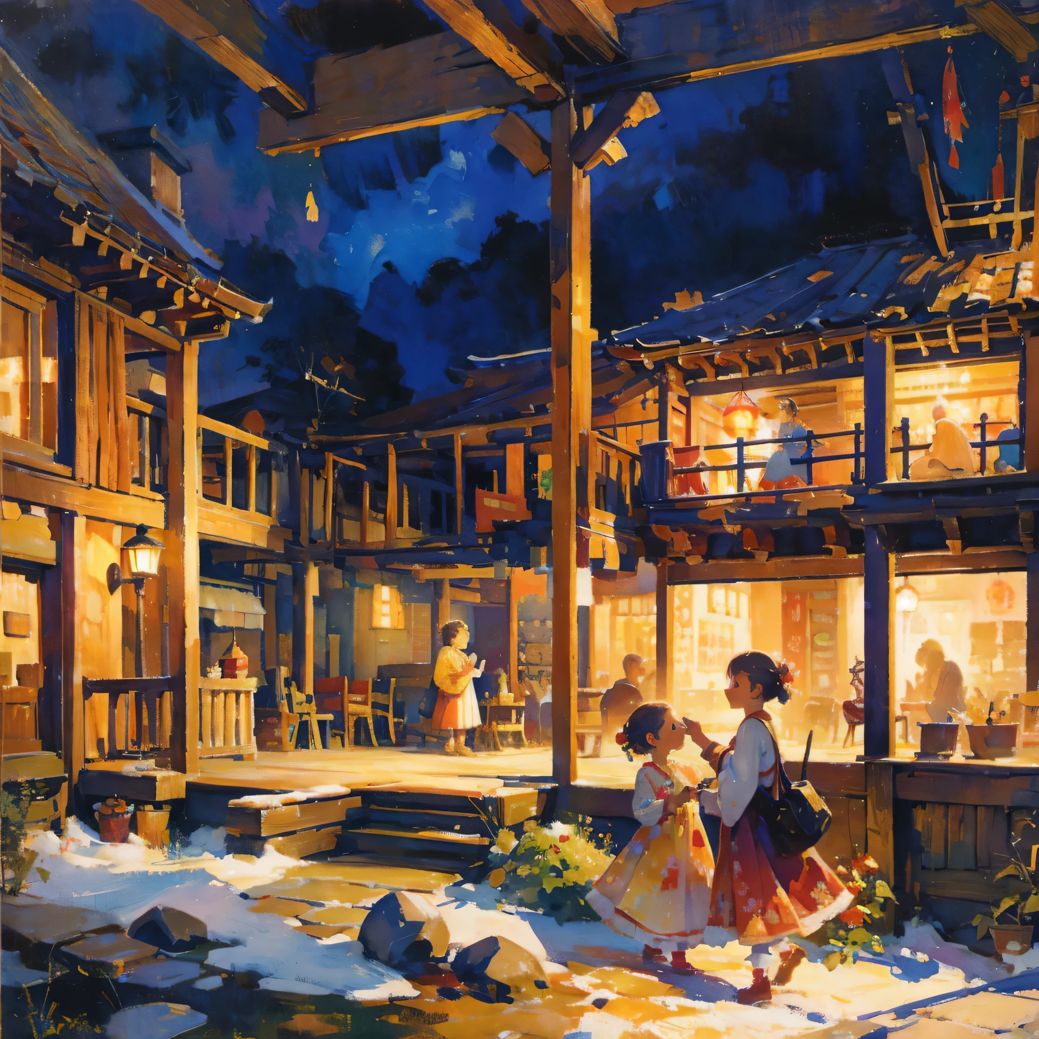 beautiful detailed architecture,festive atmosphere,colorful decorations,joyous celebrations,watercolor style,soft brushstrokes,vibrant colors,playful atmosphere,cozy and inviting,ethereal lighting.