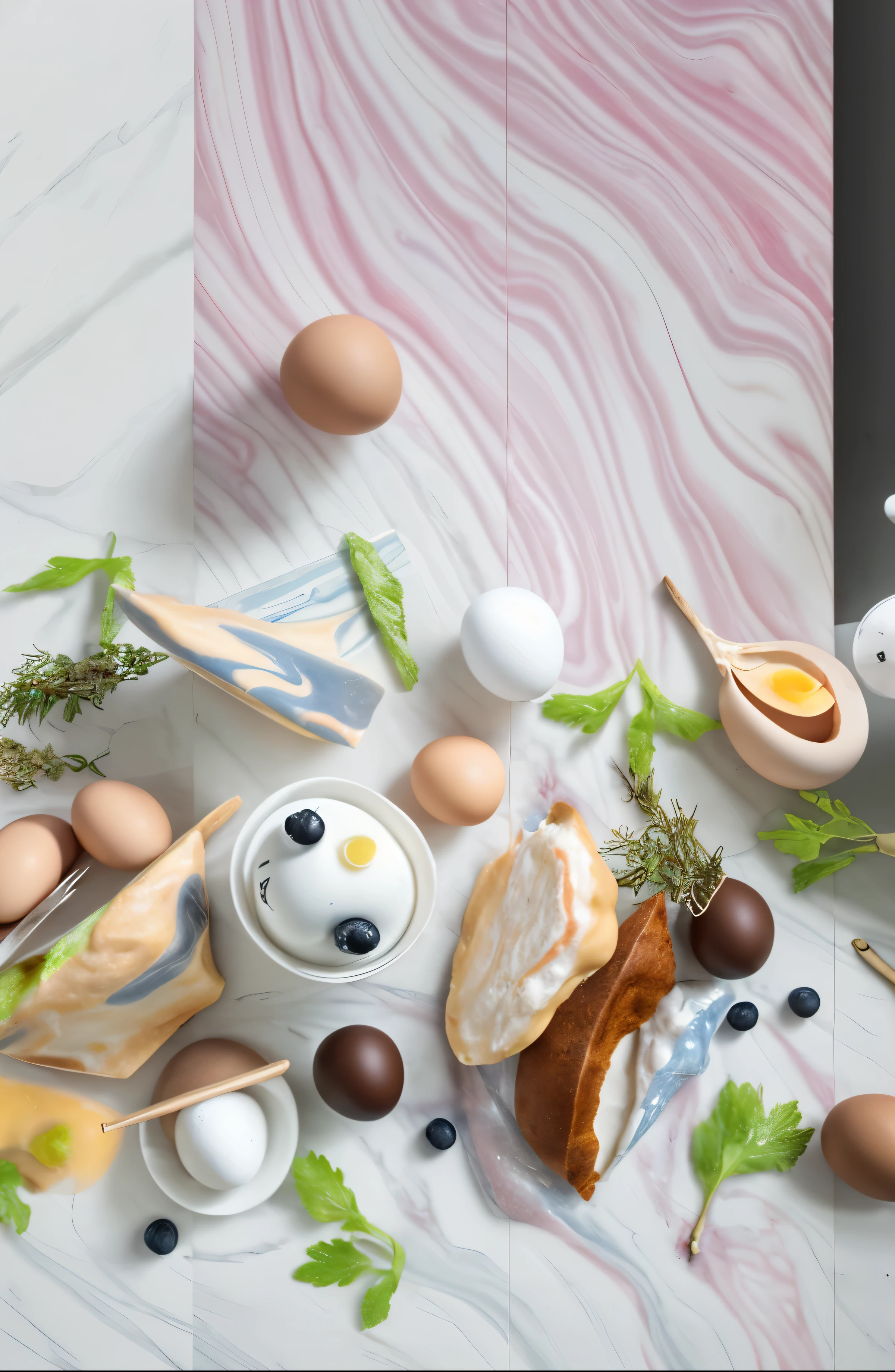 Blender on warm table, eggs, impasto, eggs白, Marbling, kitchen table, actual, photoactual, actual, k hd, k hd aesthetics, Immersive details.