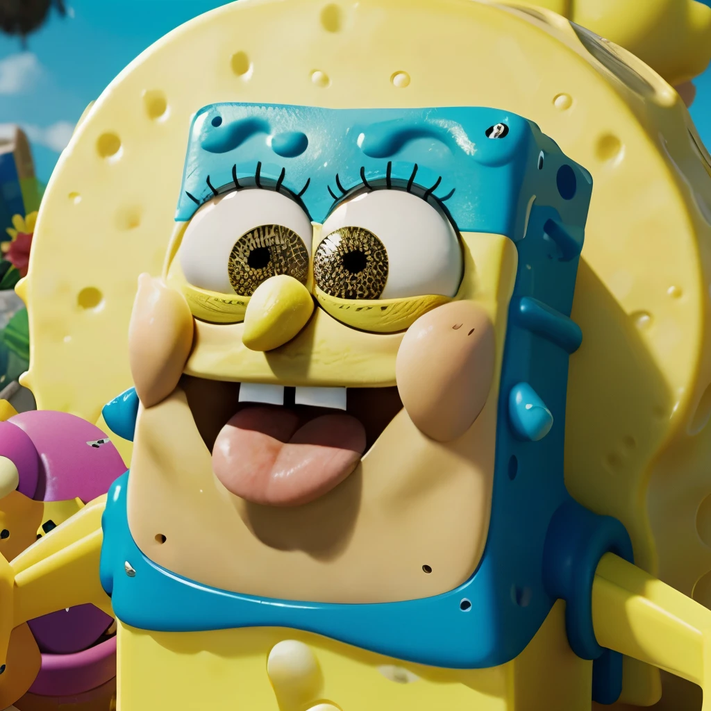 Spongebob, ugly face, one eye,uhd,with muscles