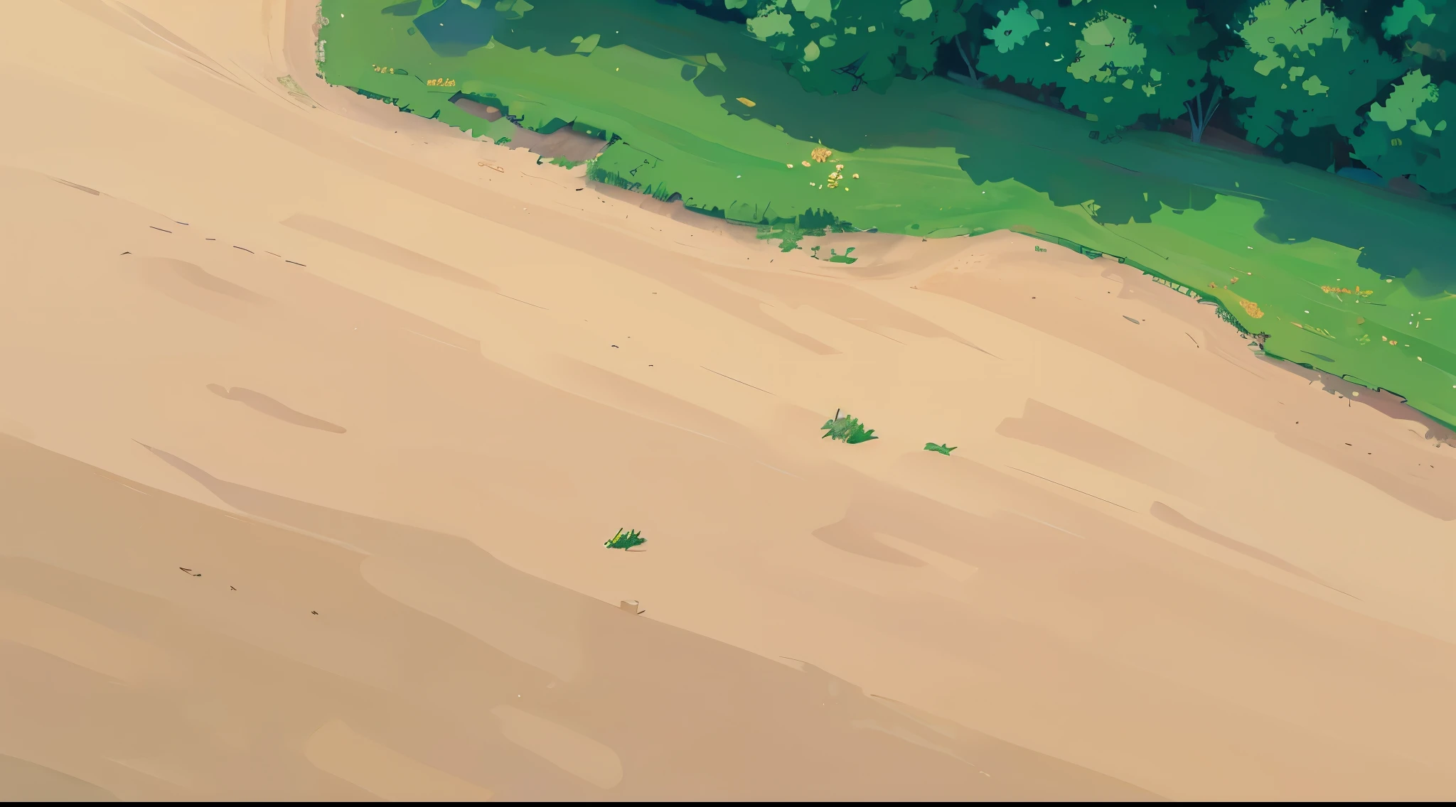 detailed, high quality, super wide empty ground, picture taken from above, ground, grass, bush, day time