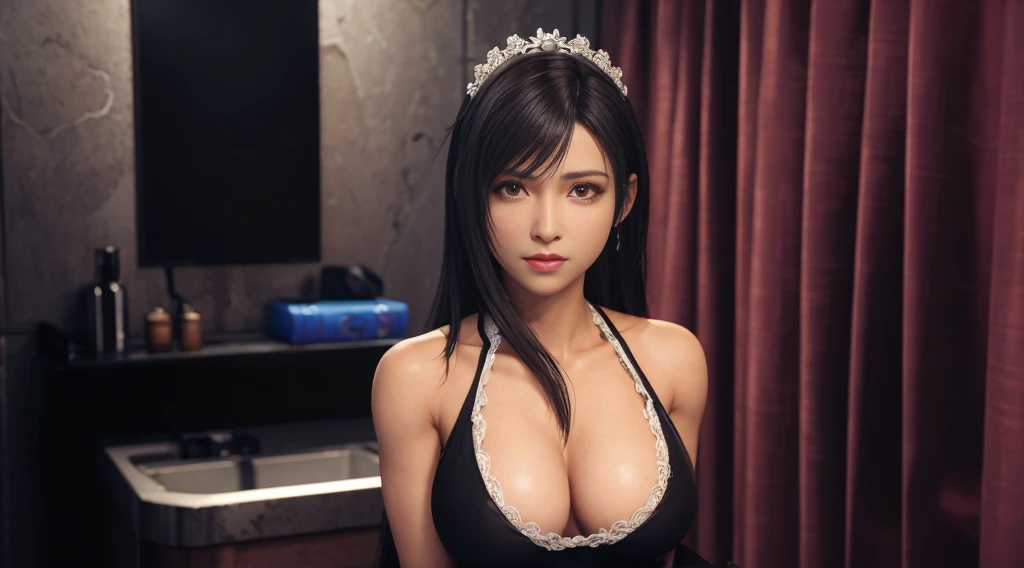 (best quality,ultra-detalhado),(Realistic:1.37),Tifa Lockhart, Rosto bonito e detalhado, maquiagem preta nos olhos, textura ultra realista, rosto delicado, expression serious