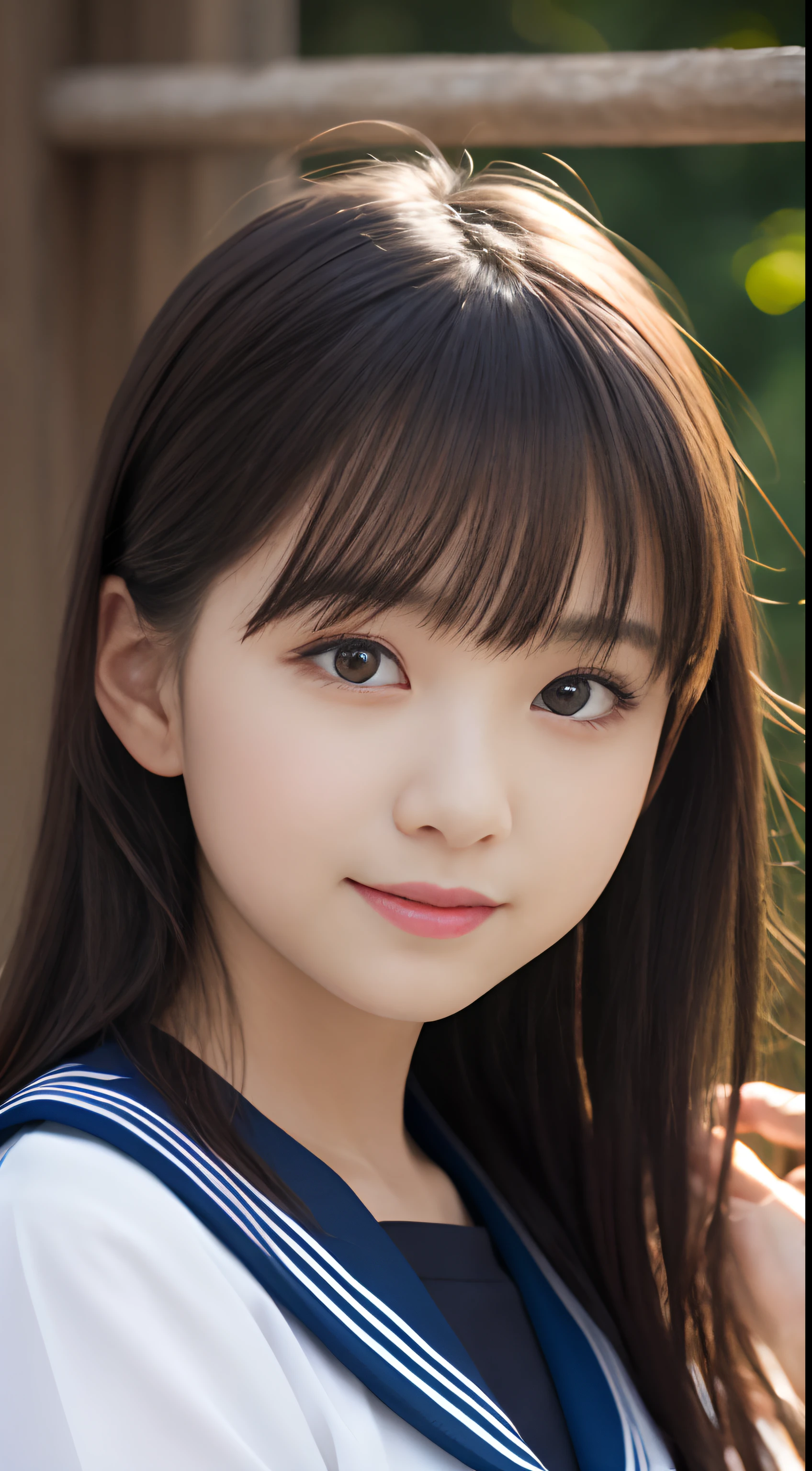 masutepiece, Best Quality, 8K, 45 yers old, Raw photo, absurderes, award winning portrait, Smile, Smile, Solo, Night, neons, Idol face, violaceaess, gardeniass, Delicate girl, Upper body, Digital SLR, Looking at Viewer, Candid, Sophisticated, zora々Right, Thin arms, Professional Lighting, Film grain, chromatic abberation, (Eyes and faces with detailed:1.0), (Bokeh:1.1) , closes mouth , Sailor Uniform , (pantiy:1.8) , pubick hair