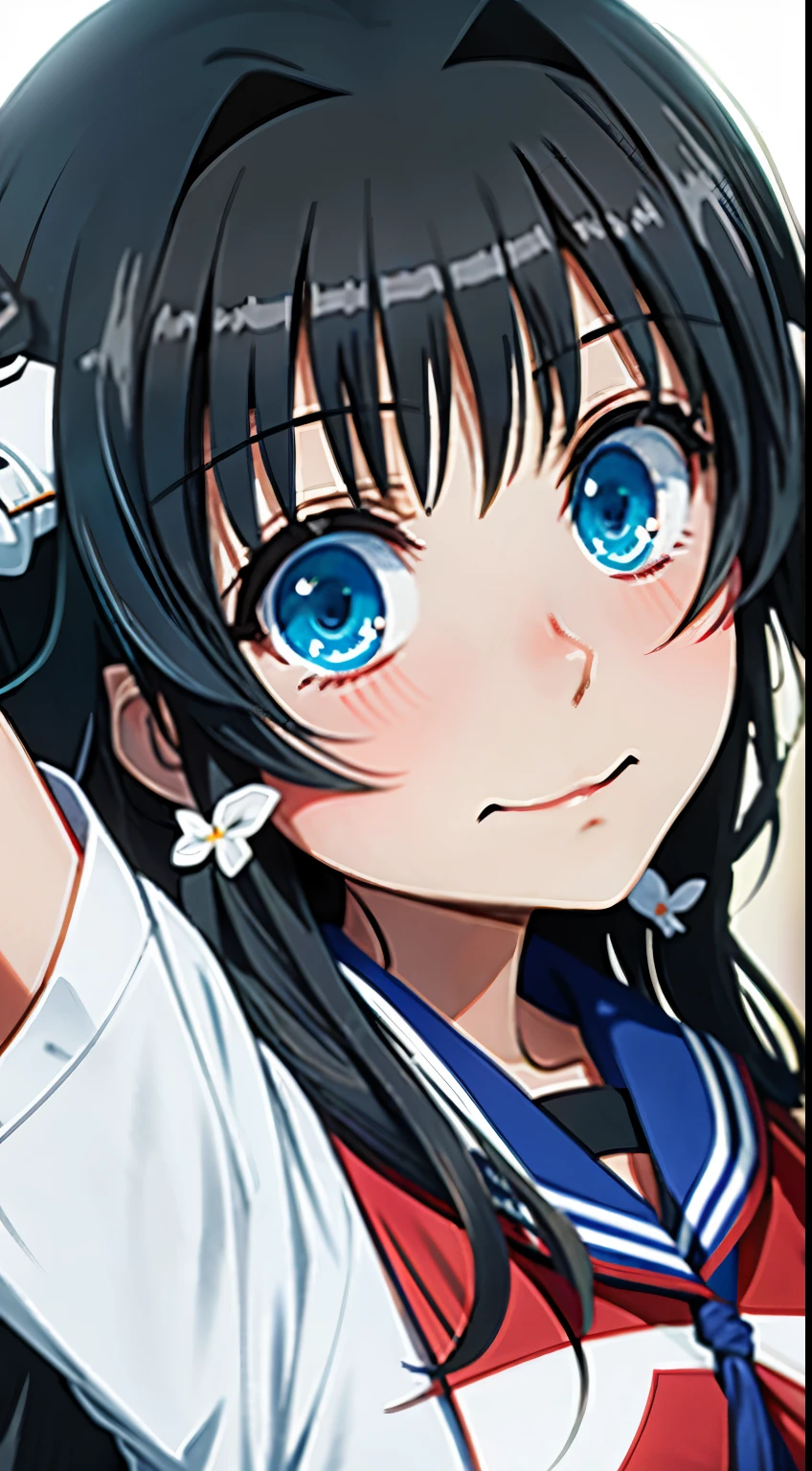 anime girl with long black hair and blue eyes in uniform, iwakura lain, close up iwakura lain, yuyushiki, hana yata, anime moe artstyle, rei hiroe, nagatoro, anime portrait of shiina ringo, shiori teshirogi, harumi, mitsumayo, narumi kakinouchi,Saten Ruiko,Saten Ruiko