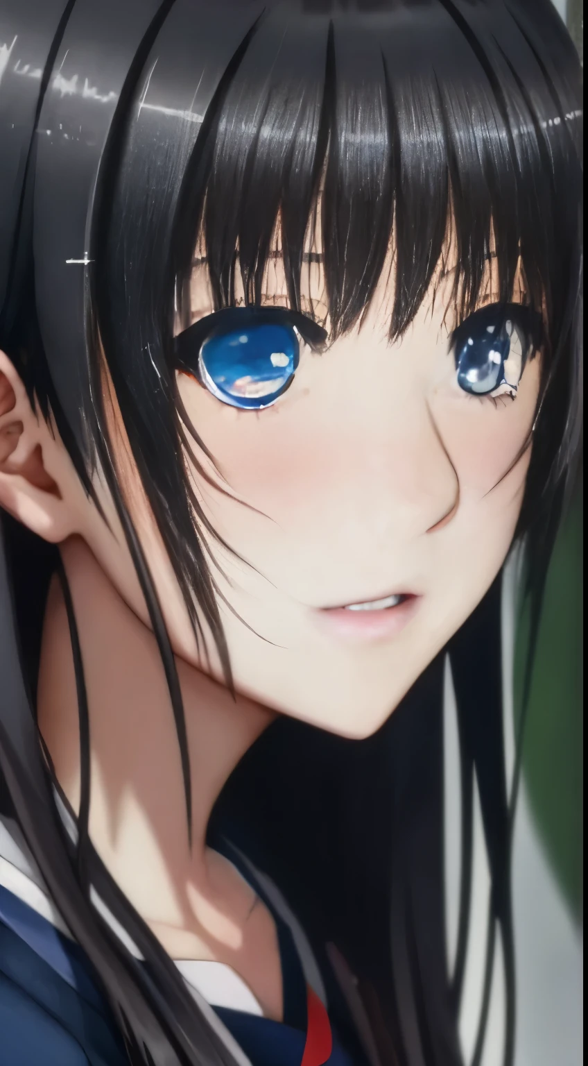 anime girl with long black hair and a black top, close up of lain iwakura, close up iwakura lain, iwakura lain, close up of iwakura lain, close up of a young anime girl, lain iwakura, portrait of lain iwakura, perfect anime face, mao hamaguchi, makoto kano,Saten Ruiko,Saten Ruiko