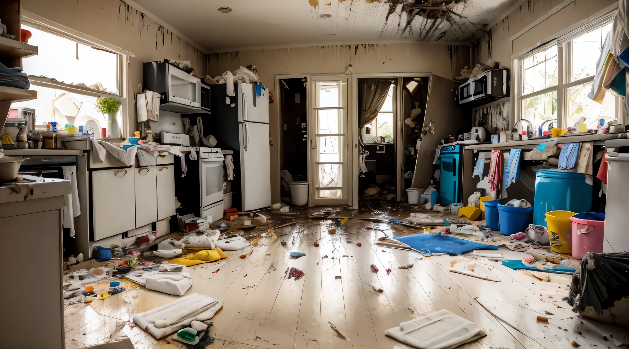 (((Inside a messy house)))
