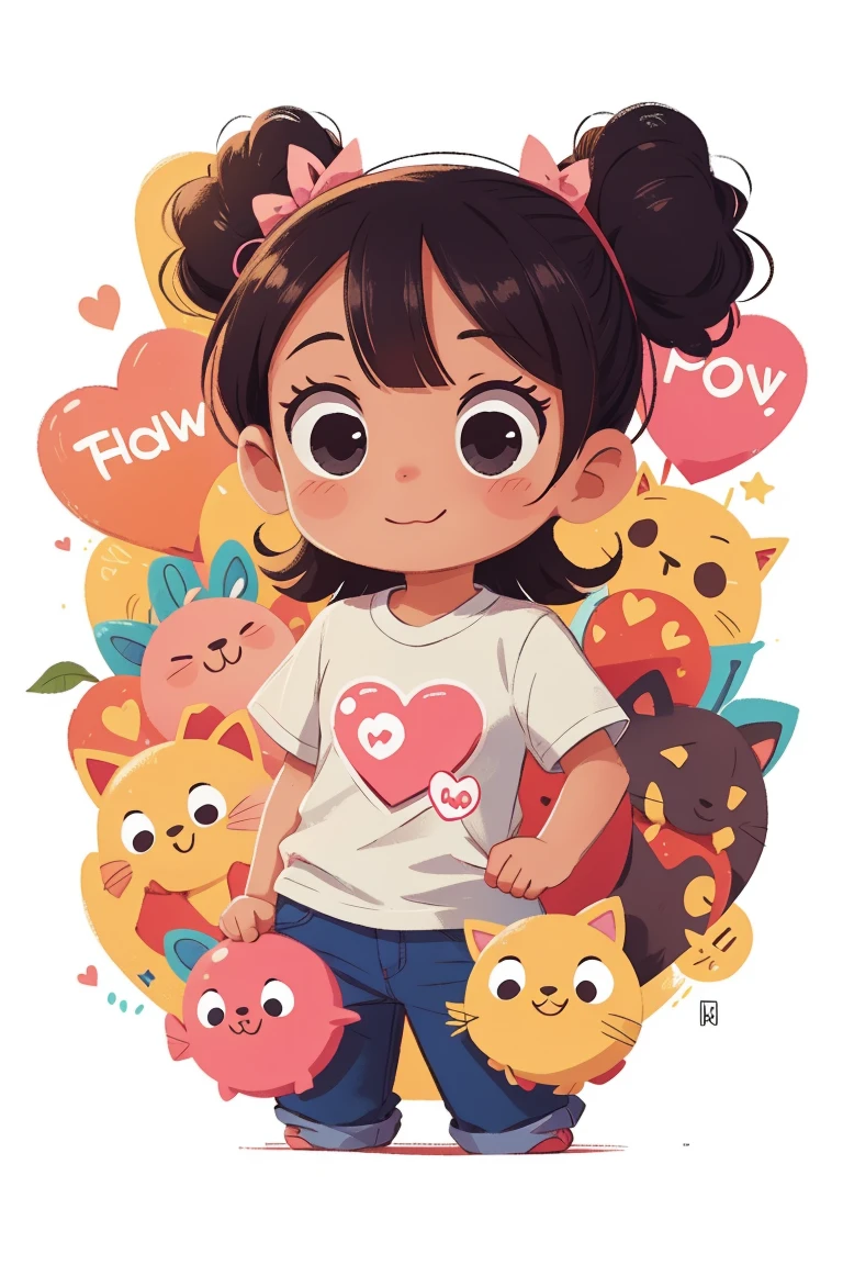 print ready vector t shirt design, kawaii brazilian tv nostalgia illustration in the shape of a heart, globo, sbt, tv shows, sticker, clean white background, professional vector, high detail, t shirt design, graffiti, vibrant,