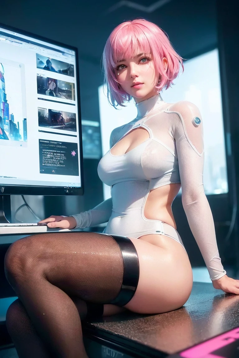 (ultra high res,photorealistic,realistic,best quality,photo-realistic),
(8k, raw photo, best quality, masterpiece),
(photon mapping, radiosity, physically-based rendering,automatic white balance),
technological sense, best quality, masterpiece, illustration,CG ,unity ,wallpaper, official art,
Amazing, finely detail, an extremely delicate and beautiful,extremely detailed,
highly detailed, sharp focus,rich background,blurry background,
(real person,photograph),
(((high detailed skin,visible pores))),1 girl,full body,(((Ghost In The Shell)))
(((face close-up,haunting smile,moist lips))),
((irises and pupils are rounded,the pupil reflects the surroundings,eyes are not the same size)),
((Big eyes,perfect eyes,watery eyes)),
((short hair,pink hair,thick bangs)),
((small breasts)), ((Cyberpunk 2077,Future, City, skyscraper)), (((Neon, Display Screen, Advertising))), Night, Flooding, Reflection,Tight combat uniform, stainless steel,LED,laser,((Data cable, optical fiber, computer,VR)),current