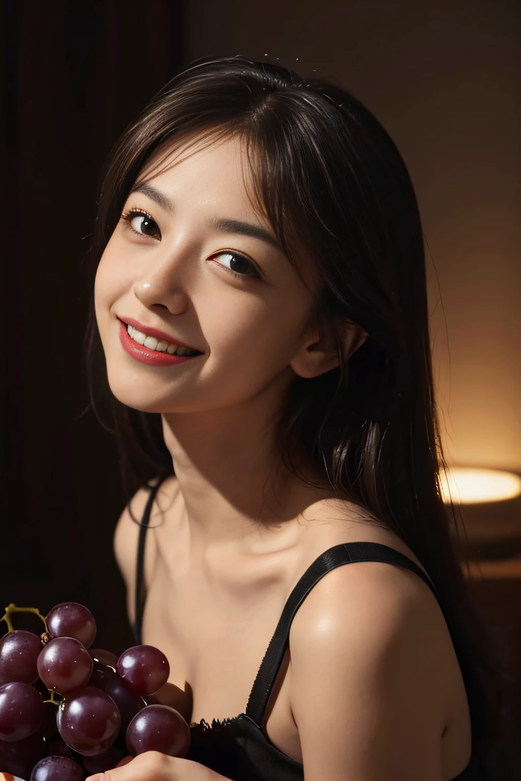 fruits,Grapes,Rosa,antique,A smile,,Sweet and seductive appearance.、Caravaggio's paintings、Chiaroscuro of Caravaggio,,Cute smile, Expression of ecstasy,erotick,A sexy