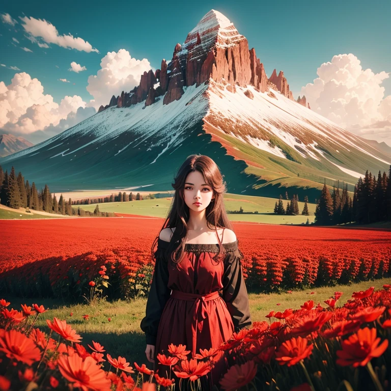 Red flowers, full with red flowers a mountain. No girl, Love natural beauty