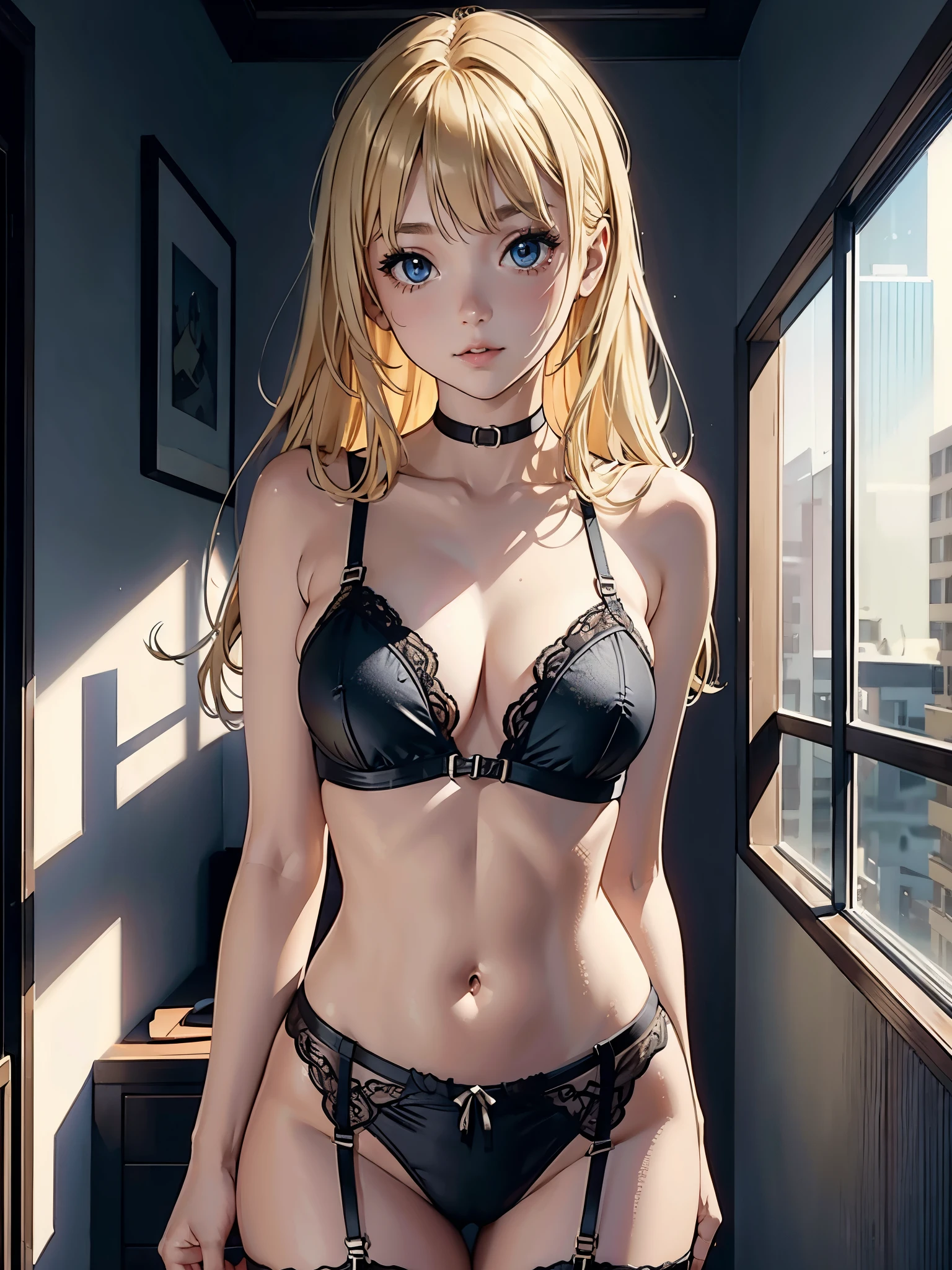 1girl,, blonde, wearing lingerie, high res, ultrasharp, 8K, looking at viewer