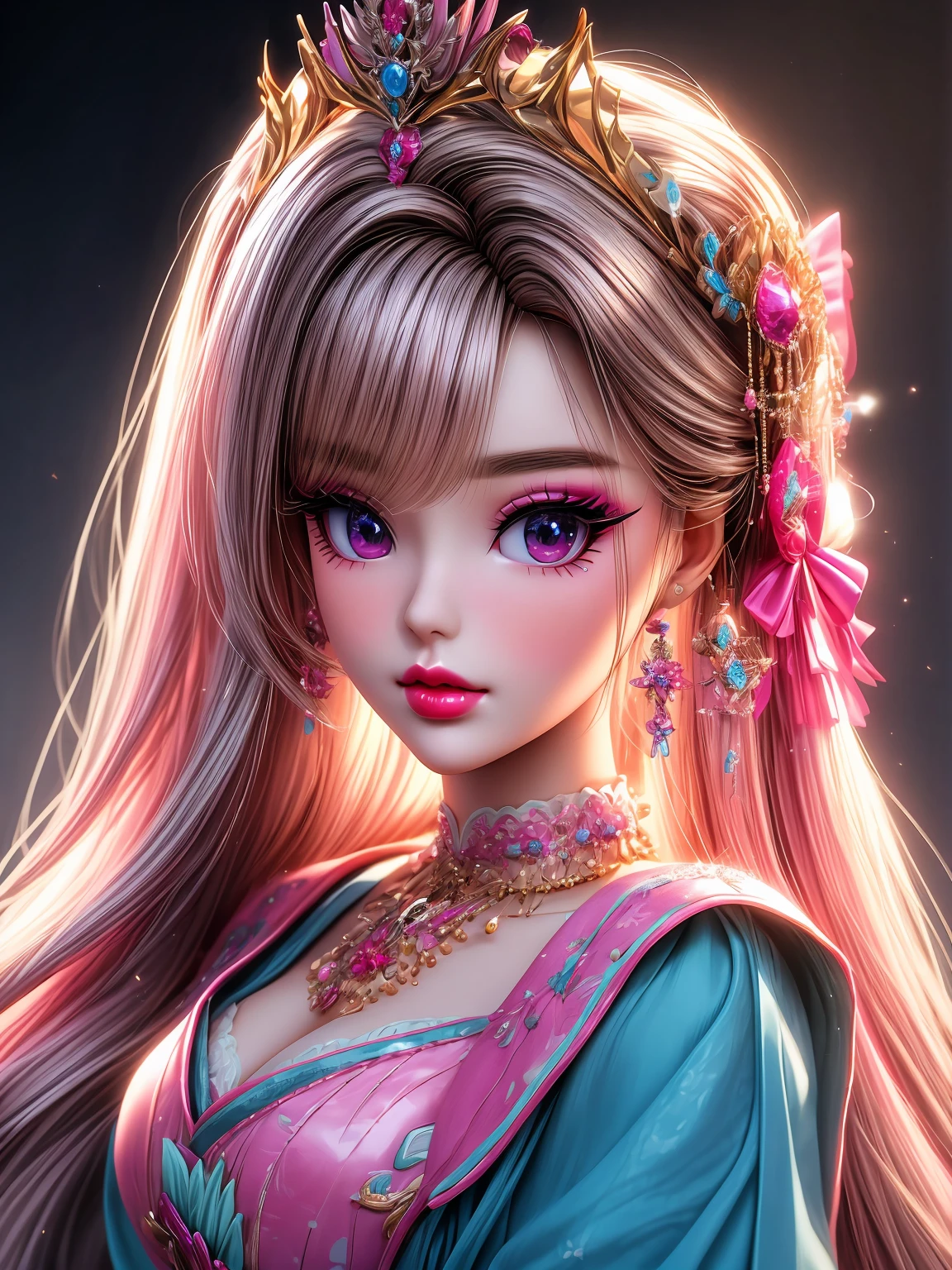 a close up of a barbie doll wearing a tiable, popular korean makeup, popular south korean makeup, artdoll, anime barbie doll, portrait of barbie doll, bjd, artificial intelligence princess, face - up, dollfie dream, fantastic details full face, portrait of female korean idol, kawaii realistic portrait, plastic doll, a beautiful fantasy empress, barbie doll