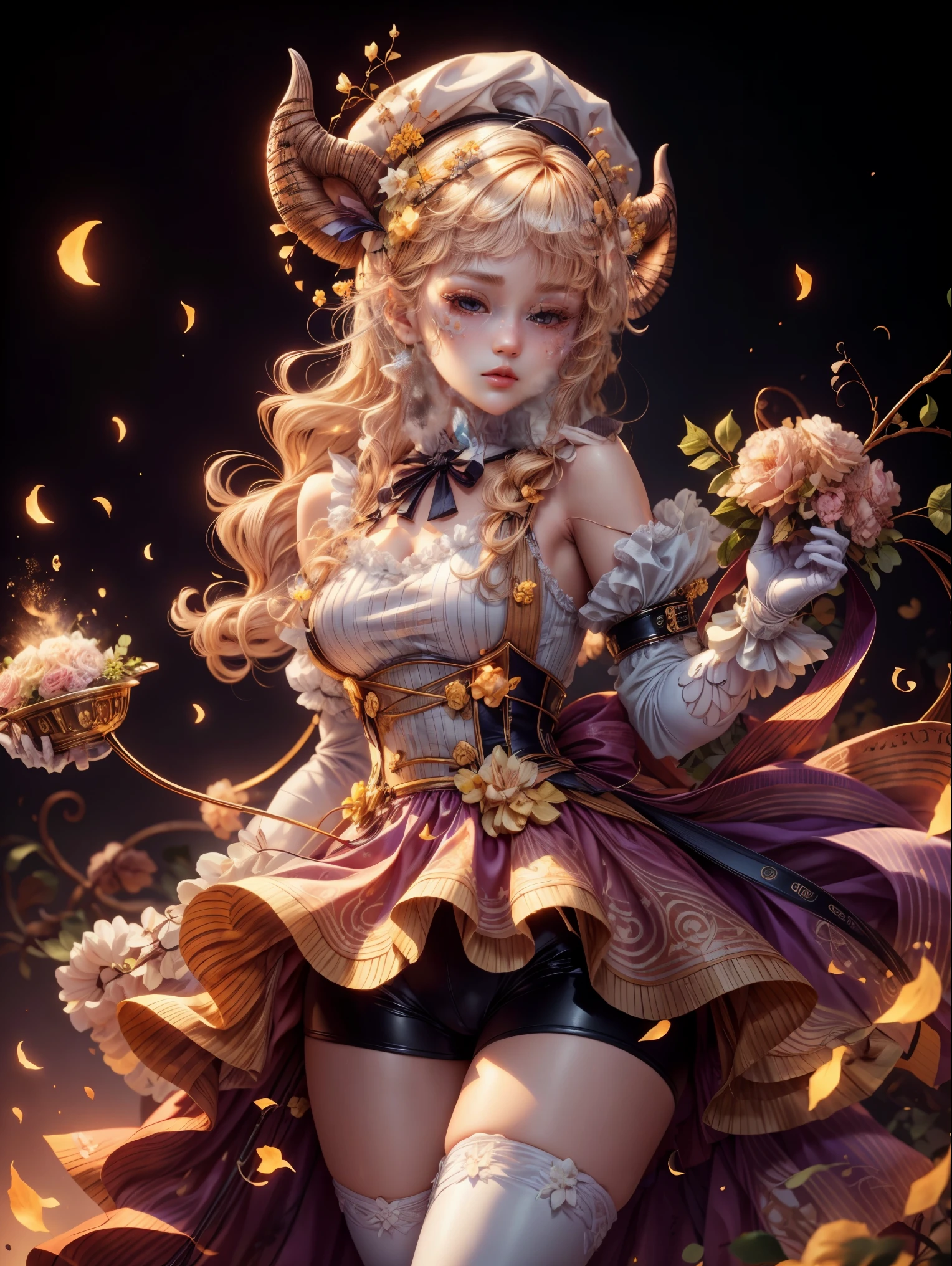 Z23,, ctextured skin, 8K, 美丽细致的眼睛, 电影灯光, beautiful  detailed face, ultra - detailed, Masterpiece Theatre of the World, 电影灯光,, 1个Giant Breast Girl, Alone, Blonde hair, a purple eye, hair pin, white  shirt, beret, of shoulders, mitts, Iron Cross, bike shorts, armlets, white mitts, cow boy shot,