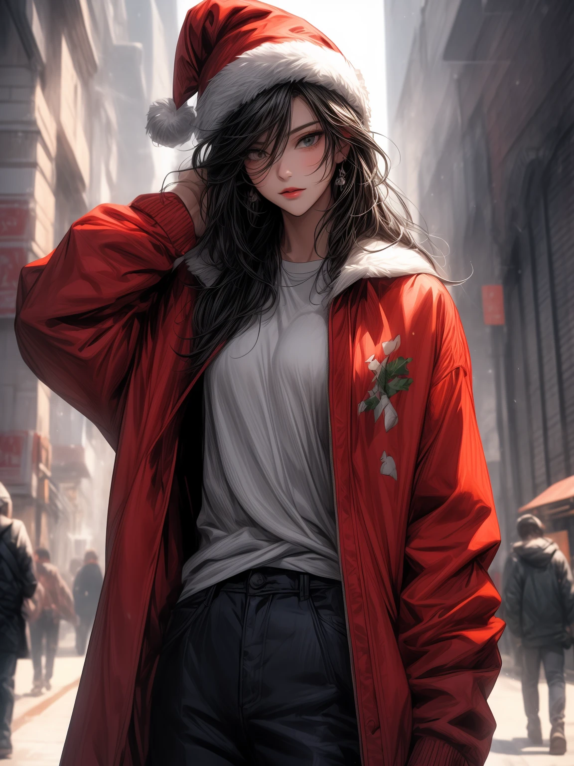 arafed image of a man dressed as santa claus walking down a street, badass anime 8 k, rossdraws digital painting, rossdraws global illumination, santa claus, rossdraws 1. 0, onmyoji detailed art, santa clause, rossdraws 2. 0, god of winter, rossdraws 2. 5, :: rossdraws, 4 k manga wallpaper