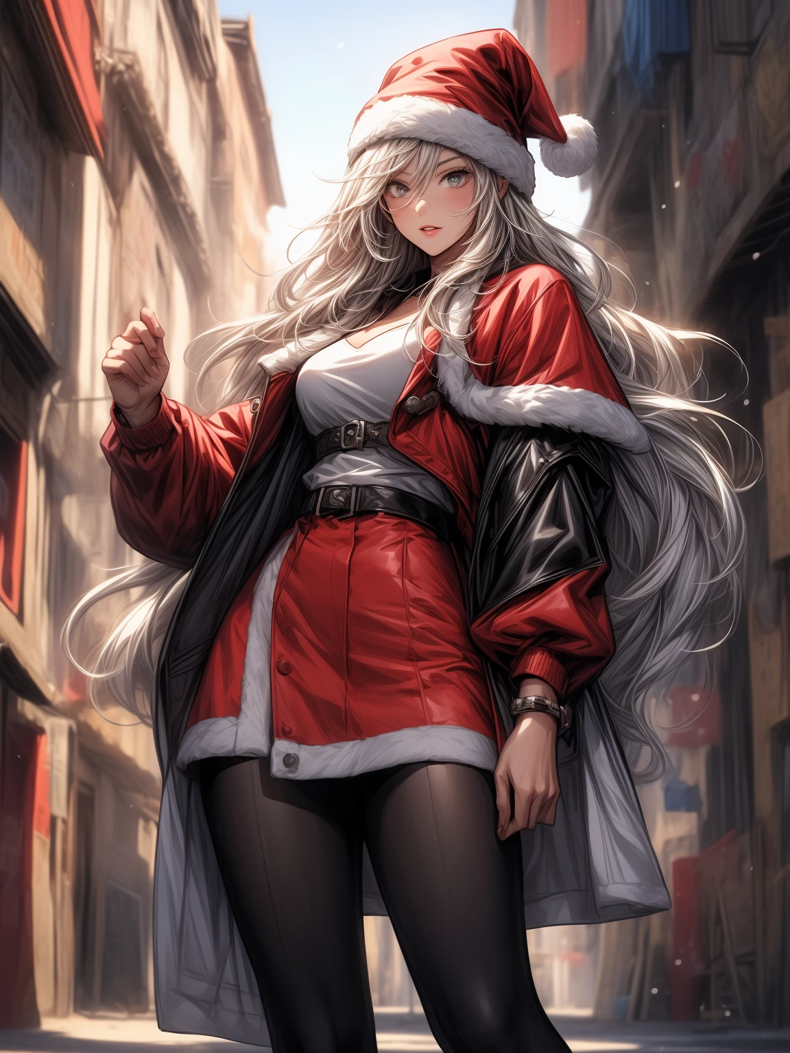 arafed image of a man dressed as santa claus walking down a street, badass anime 8 k, rossdraws digital painting, rossdraws global illumination, santa claus, rossdraws 1. 0, onmyoji detailed art, santa clause, rossdraws 2. 0, god of winter, rossdraws 2. 5, :: rossdraws, 4 k manga wallpaper