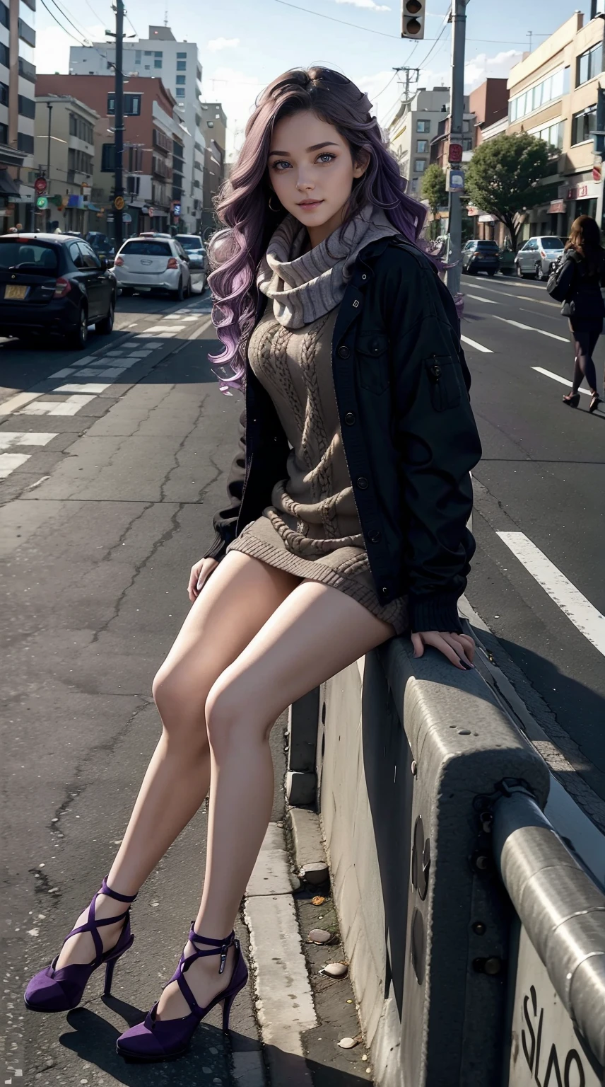 (nudity, explicit,) Yael Shelbia (beautiful and bold, seductive and attractive, blue eyes, pointed breasts, hair with long curly pink locks, perfect legs, feet and toes). (deserted road, dirt road, smoke, abandoned cars, newspapers, abandoned objects, bodies lying on the ground, abandoned road, apocalyptic abandoned city scenery, cinematic effect), (Best quality, photo realistic masterpiece, depth of field, Full HD, 4K, richness of detail). Portrait style