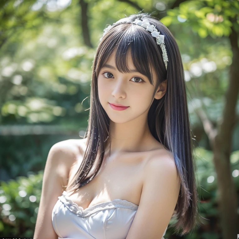 (Best Quality,4K,8K,hight resolution,masutepiece:1.2),Ultra-detailed,extremely detailed eye and face,Beautiful detailed eyes,Beautiful detailed lips,long eyelashes,((Realistic)),Photorealistic:1.37,japanes,fine-grained white skin,((daisy duke shorts)),(Tube Top),beautiful and magnificent composition,Marshmallow-like skin,masutepiece,Attractive,Posing for a photo,Cute,Dark blue high socks,((Silver hair color)),silky smooth and straight hair,Sharp Focus,Outdoor on a sunny day,Healthy smile,(with round face),Photographing the whole body,(Full-body photography from a distance:1.4),(arms behind head),