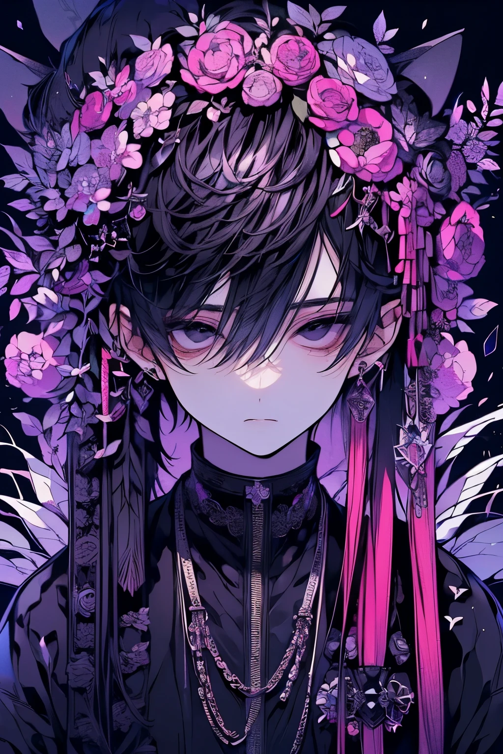 (masutepiece), (Best Quality), Highly detailed, 1 boy, Solo Focus, Perfect face, Beautiful face, extra detailed face,(A dark-haired:1.3),(black eyes:1.4),(long eyeslashes:1.4)
