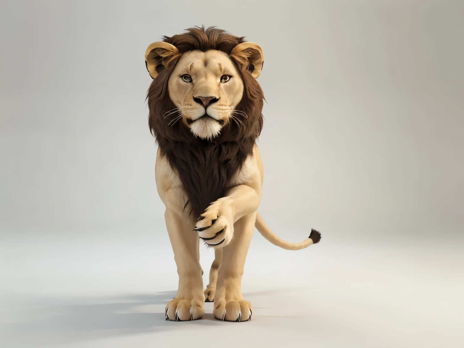 3d full body lion in cartoon style full studio center in small white background