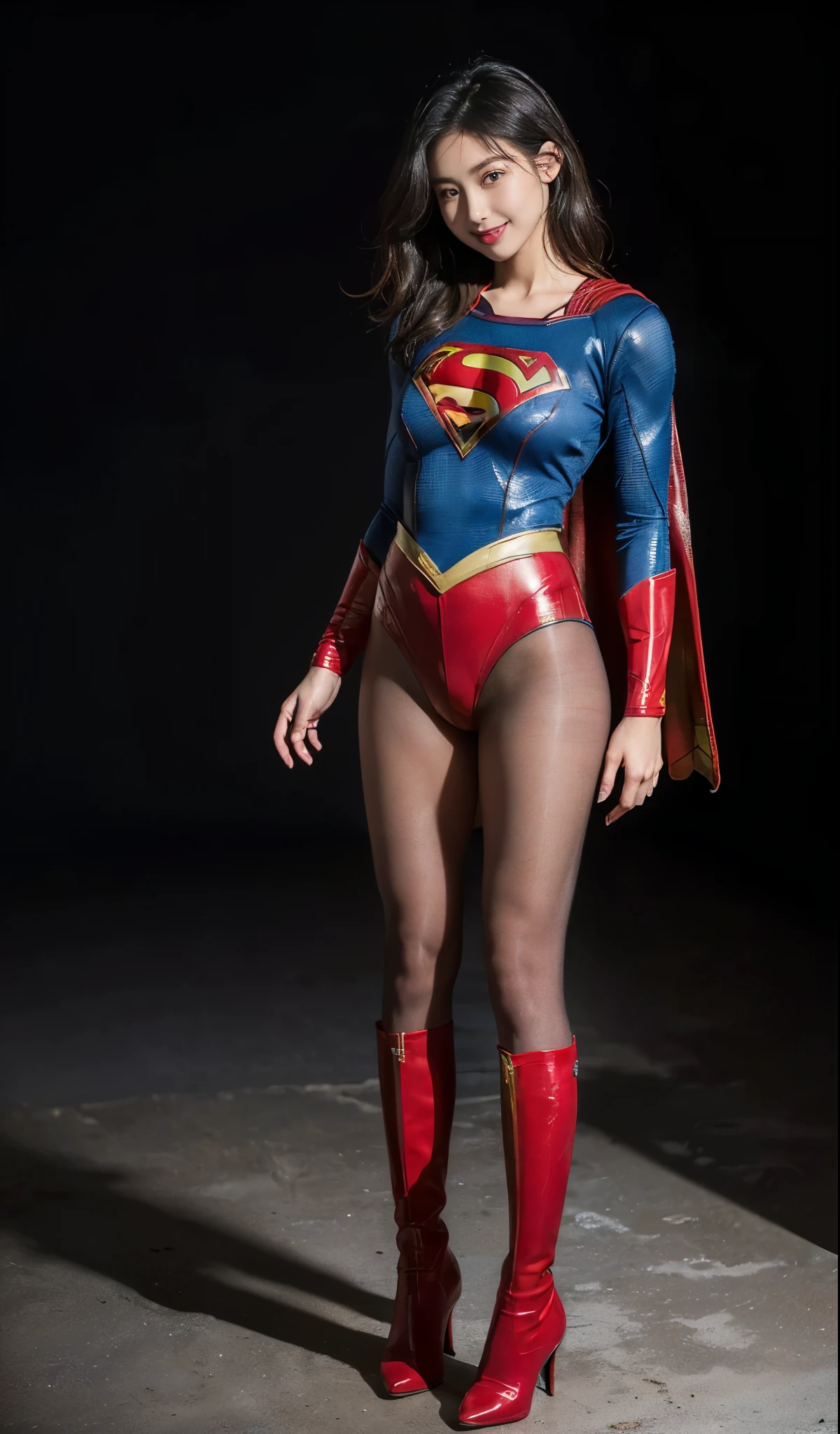 No background、Are sleeping、lying back on、(((Wear black tights on your beautiful legs.)))、(((Grow legs、tall、Legally express the beauty of your smile)))、((((Make the most of the original image)))、(((Supergirl Costume)))、(((beautiful hairl)))、(((Suffering)))、(((Feet must necessarily be worn with black tights)))、(((You need to wear red boots)))、((Top image quality、8K))、((top-quality、8K、masterpiece:1.3))、(((Keep Background )))、Crisp focus:1.2、Beautiful woman with perfect body shape:1.4、Slender Abs:1.2、a wet body:1.5、Highly detailed facial and skin texture、8K