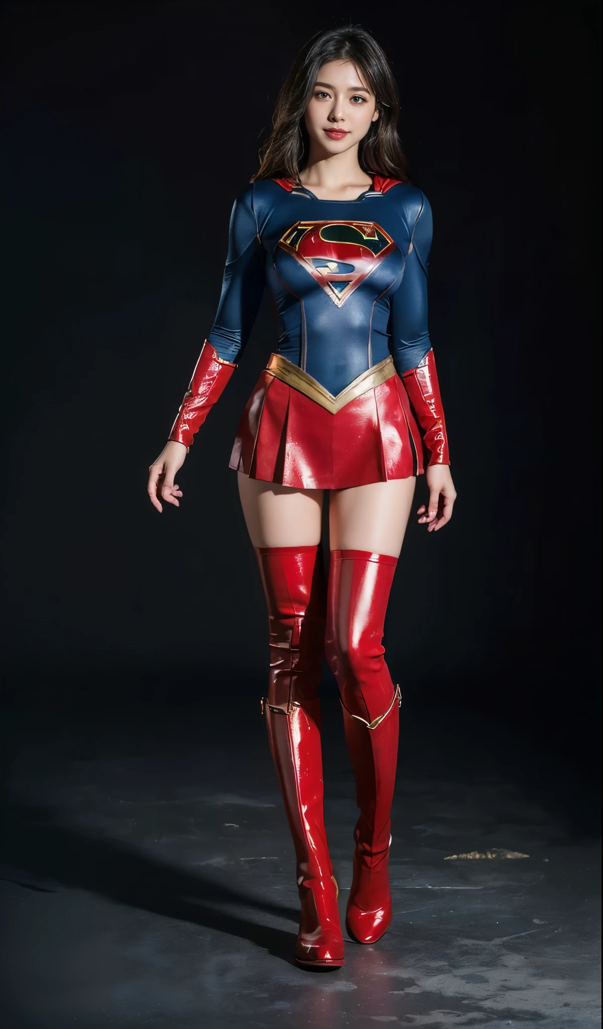 No background、Are sleeping、lying back on、(((Wear black tights on your beautiful legs.)))、(((Grow legs、tall、Legally express the beauty of your smile)))、((((Make the most of the original image)))、(((Supergirl Costume)))、(((beautiful hairl)))、(((Suffering)))、(((Feet must necessarily be worn with black tights)))、(((You need to wear red boots)))、((Top image quality、8K))、((top-quality、8K、masterpiece:1.3))、(((Keep Background )))、Crisp focus:1.2、Beautiful woman with perfect body shape:1.lender Abs:1.2、a wet body:1.5、Highly detailed facial and skin texture、8K