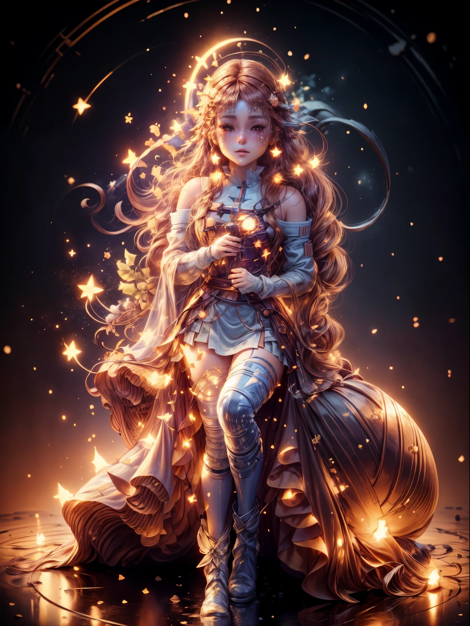 8K,(Asuna(As estrelas): 1.6),one-girl, Alone,(perfect anatomia:1.43), (Medium hair:1.55) ,(Half up, half down:1.45),By bangs, Brown eyes,Fine Eye,(Sad smile:1.3),White stockingrown hair:1.6),boots stained with blood,(18yr old:1.5),full bodyesbian,(血色白银full bodyesbian板甲与浸血长斗篷的融合:1.63),(of shoulders:1.5),(mini-skirts:1.26),(Holding a bloody sword:1.43),(Standing on the blood pool battlefield on a moonlit night:1.52),fanciful,(blood effect:1.5erspectives,Eye level view,(shadowing:1.21)