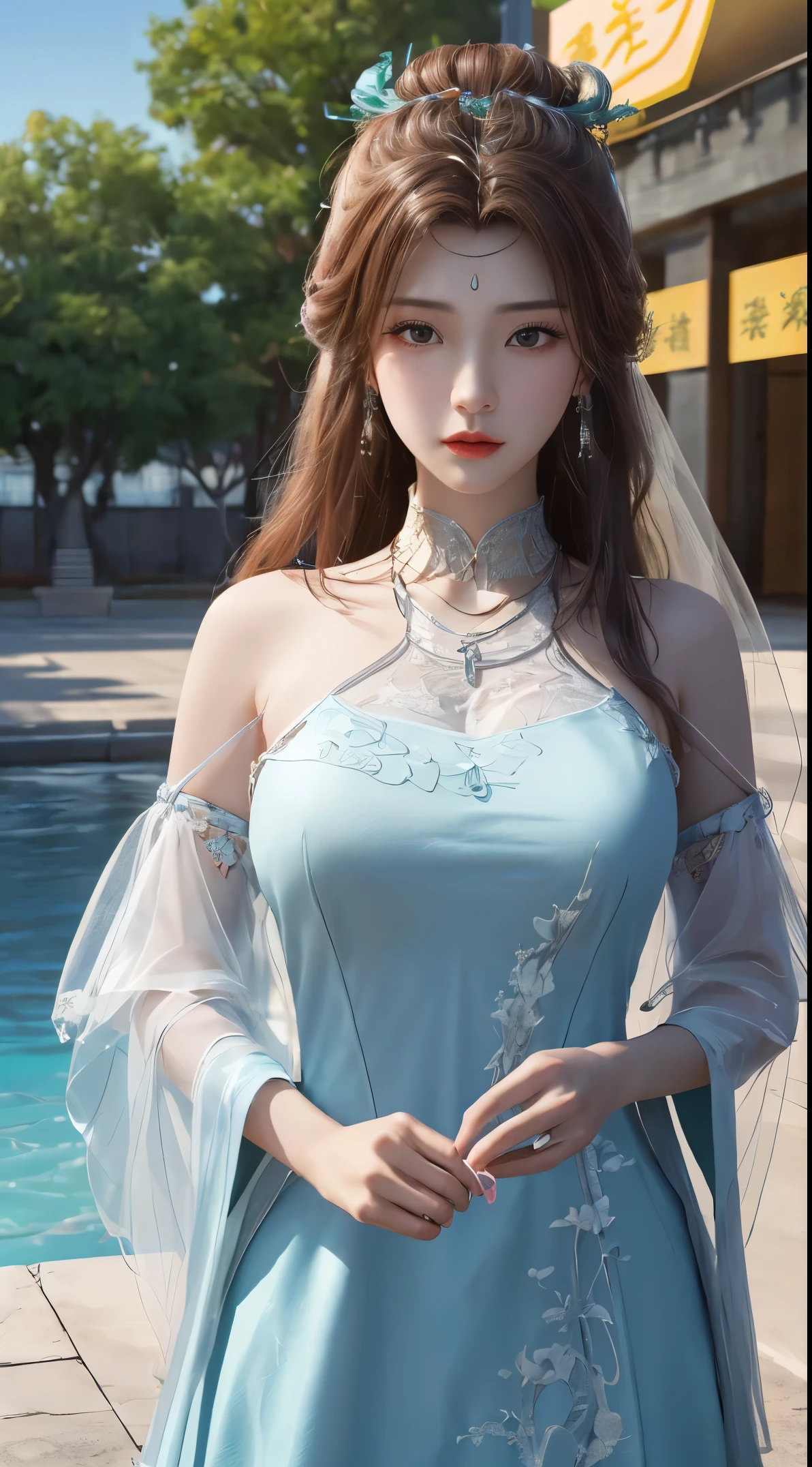 Surreal 8K CG, 完美's, 干净's, tmasterpiece, professionalartwork, famousartwork, 电影灯光, cinematicbloom,(Transparent blue thin mini dress),(reveal pull),(), 完美's face, 漂亮's脸蛋, (棕色眼睛's瞳孔: 1.5), fanciful, unreality, scientific fiction, Lace, Lace edges, (超紧又圆's: 1.8) Chopping, 美丽's, Lace panties, Luxury, jewely, diamond, kinako, pearls, Pedras preciosas, 蓝Pedras preciosas, 红Pedras preciosas, emeralds, 复杂's细节, 精致's图案, carismatic figure, carismatic, 's, 's, enchanting, (hair adornments), neckLace, 耳Nipple Ring, bangle, bangle, The halo, fall, (Grommet),(1个Giant Breast Girl , Perspectives,The best quality, ), (1个Giant Breast Girl, 独自's, looking at viewert, ),