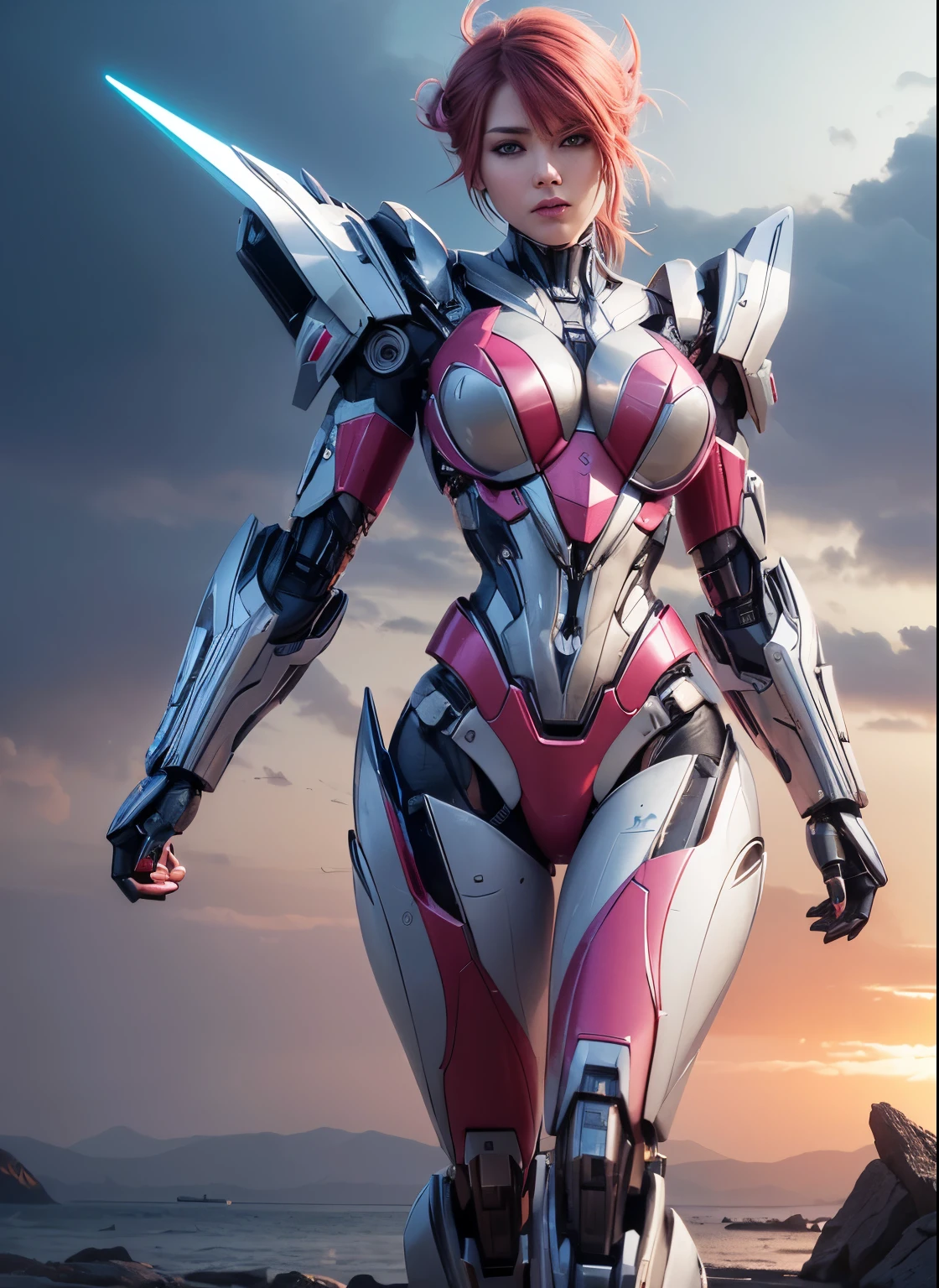 Textured skin, Super Detail, high details, High quality, Best Quality, hight resolution, 1080p, hard disk, Beautiful,(Arcee),beautiful cyborg woman,Mecha Cyborg Girl,Battle Mode,Girl with a Mecha Body,She wears a futuristic Transformers mech,Female Warrior,fully body photo