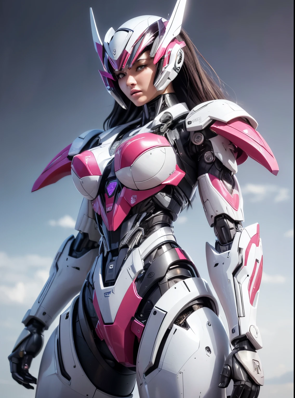 Textured skin, Super Detail, high details, High quality, Best Quality, hight resolution, 1080p, hard disk, Beautiful,(Arcee),beautiful cyborg woman,Mecha Cyborg Girl,Battle Mode,Girl with a Mecha Body,She wears a futuristic Transformers mech,Female Warrior,fully body photo