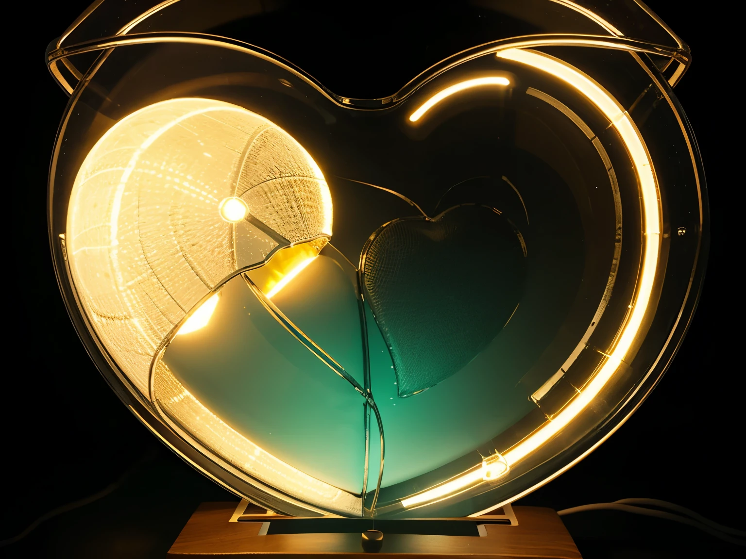 Glowing lamp heart isolated on transparent backg