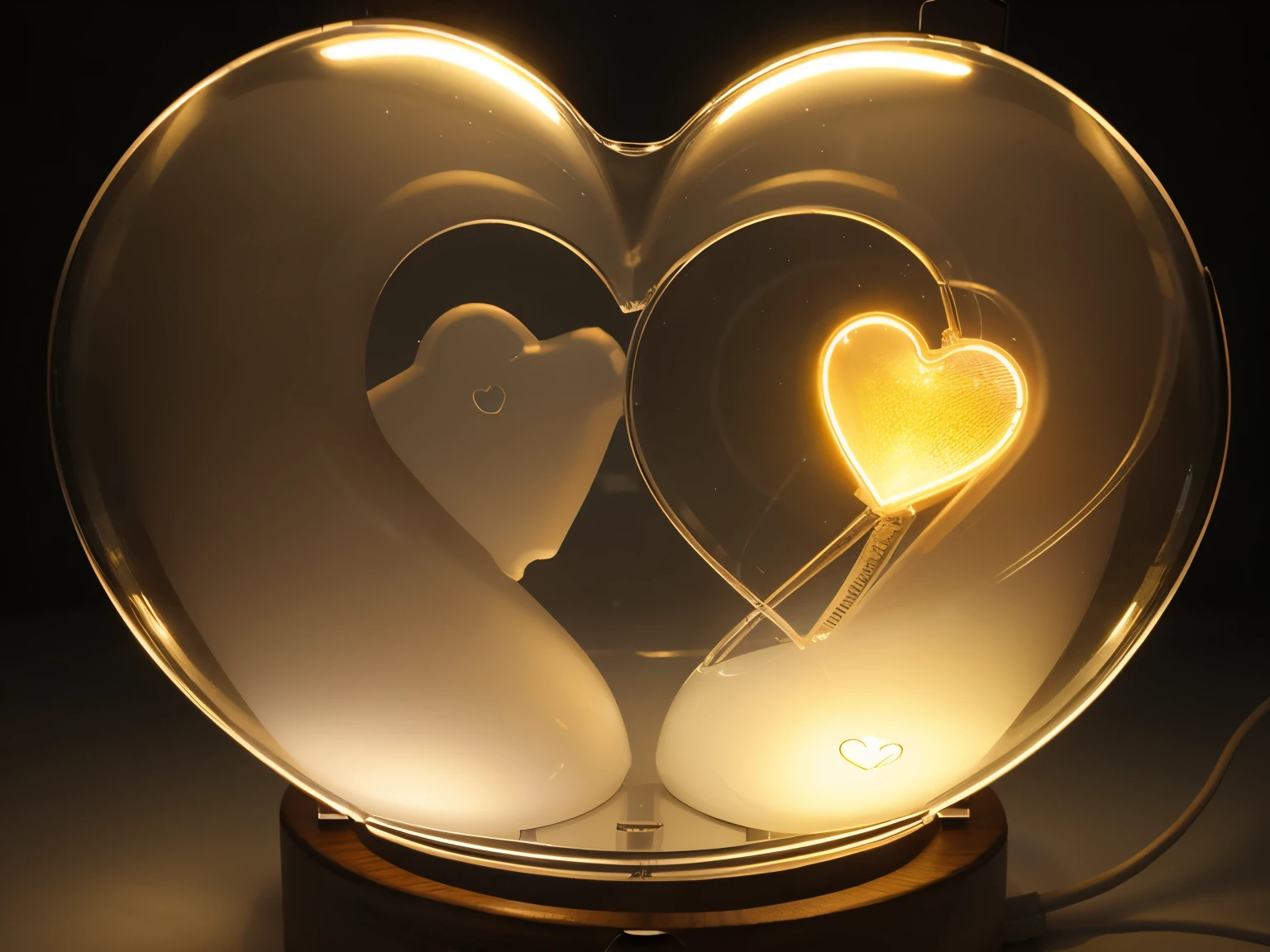 Glowing lamp heart isolated on transparent backg