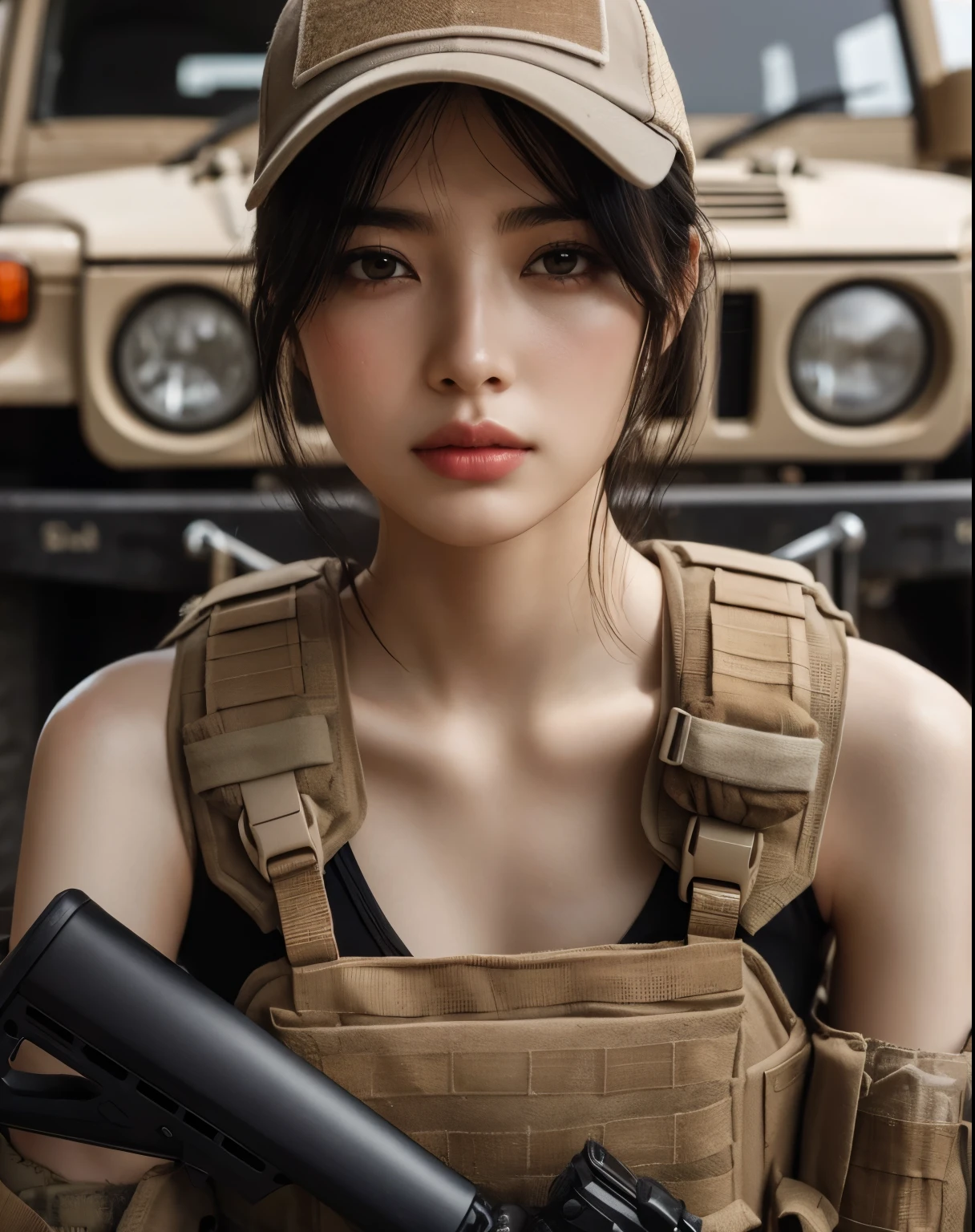 Photorealsitic、realistic skin textures、automatic rifle、Bolides