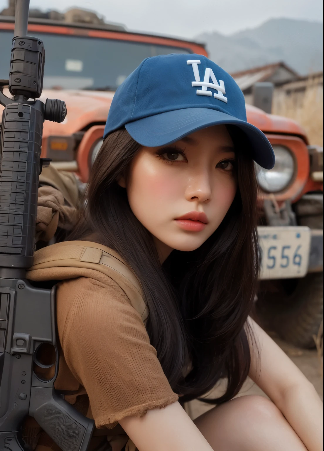 Photorealsitic、realistic skin textures、automatic rifle、Bolides