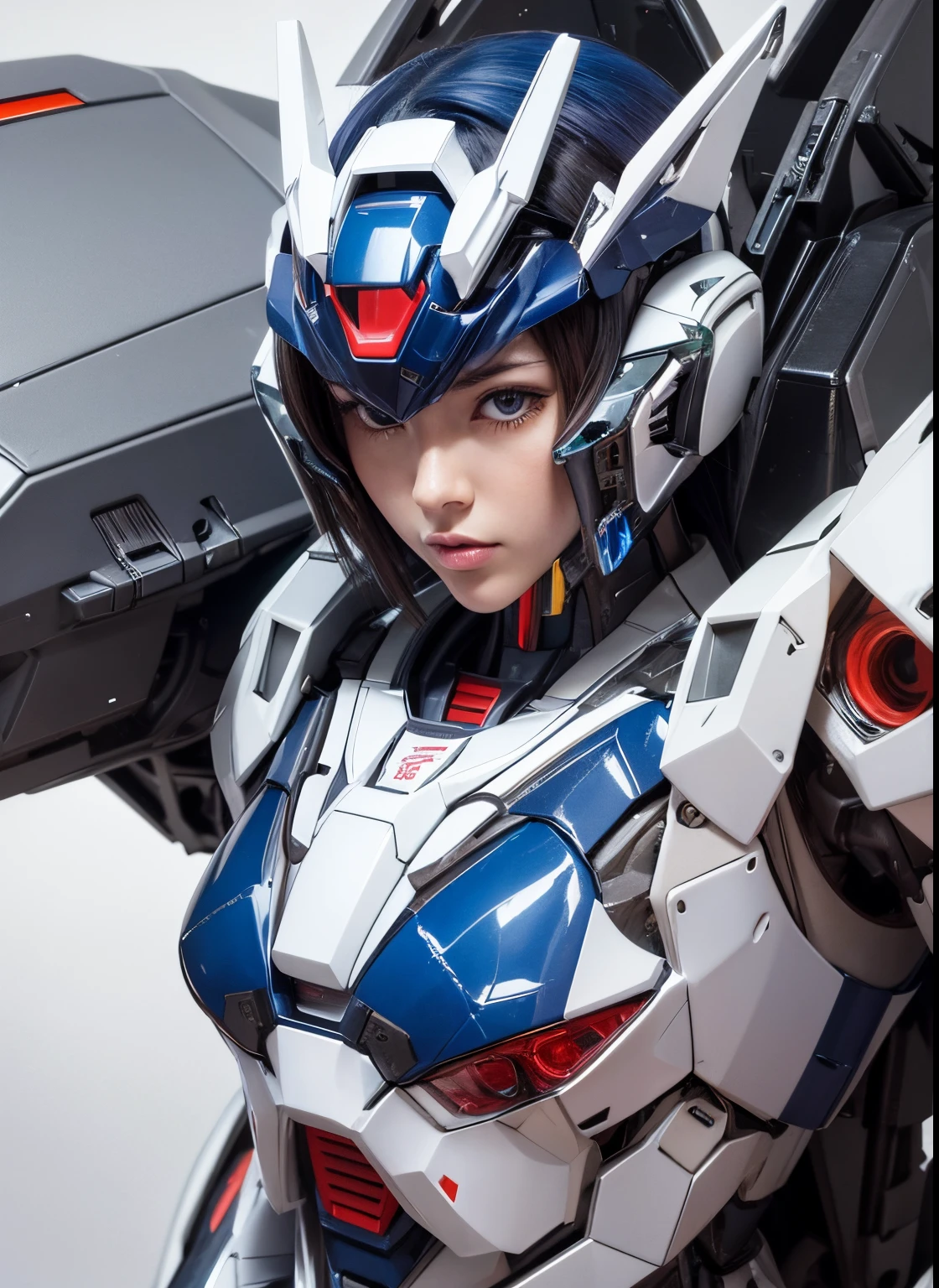 Textured skin, Super Detail, high details, High quality, Best Quality, hight resolution, 1080p, hard disk, Beautiful,(Gundam),beautiful cyborg woman,Mecha Cyborg Girl,Battle Mode,Girl with a Mecha Body,彼女は未来的なGundamメカを身に着けています,fully body photo