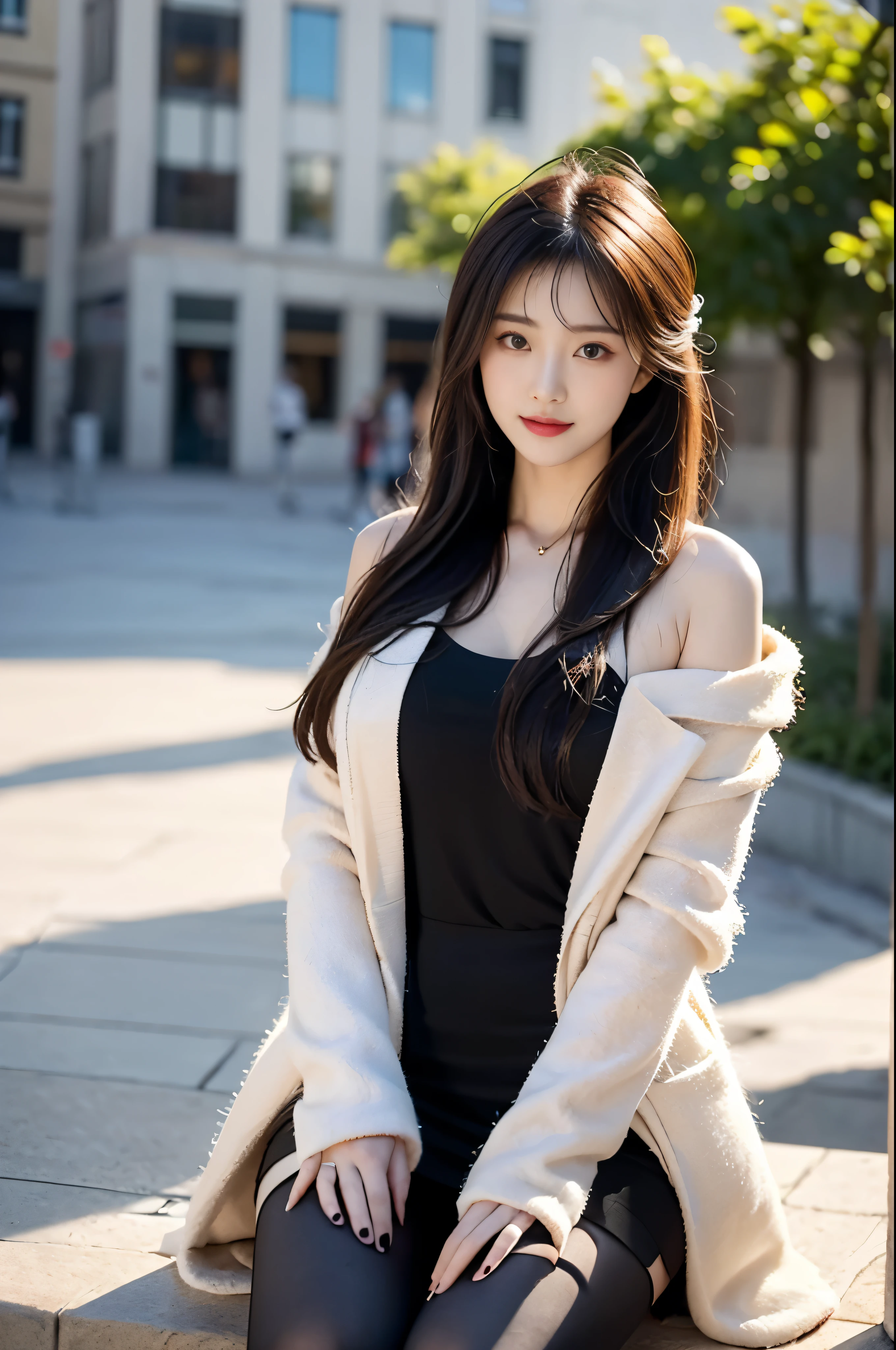 Urzan-6500-V1.1, (RAW photos:1.2), (真实感),(a true: 1.4), On a table, Best quality, illuminations, ultra - detailed, Detailed pubic hair, A high resolution, 8k wallpaper, Perfect dynamic composition, Although the winter sun seems pale and feeble,But in this context,This beauty on the street seems to radiate a warm glow,People can't help but take a few more looks。
her face is beautiful,as delicate as porcelain。Fair and translucent skin,like new snow in winter,Gives people a cool and pure feeling。eyes are large and bright,Like the deep night sky full of stars,Show wisdom and kindness。Eyelids slightly raised,Gives people an imperceptible charm。The bridge of the nose is straight,Lip color as red as cherry,Show neat and white teeth when you smile,Adds a bit of intimacy and sweetness。
Her hair is dark brown,Long and curly,Feel free to drape over your shoulders,Looks casual yet elegant。A few strands of hair gently rest on the forehead,Her steps trembled slightly,Add a bit of dynamic beauty。
Wear clothes,She chose an off-white coat,Classic and style。Coat collar and cuffs trimmed with soft rabbit fur,Not only does it increase the overall warmth,Looks very fashionable too。The length of the coat just reaches the knees,Revealing the black tights and black high boots worn underneath,Make legs look long and thin。
She is holding a popular handbag in her hand,The color is dark brown,It matches her hair color very well。There are also some cute little accessories hanging on the bag,You can see her careful and interesting character。
Noisy street environment、busy,But she seems to have a quiet temperament,A stark contrast to the surroundings。She walked through the crowd,But it feels like I'm in my own world,That calm and confident attitude,People have to admire。The sun shone on her through the gaps in the leaves,She was enveloped in a layer of golden light, She is the most eye-catching presence on the streets in winter。