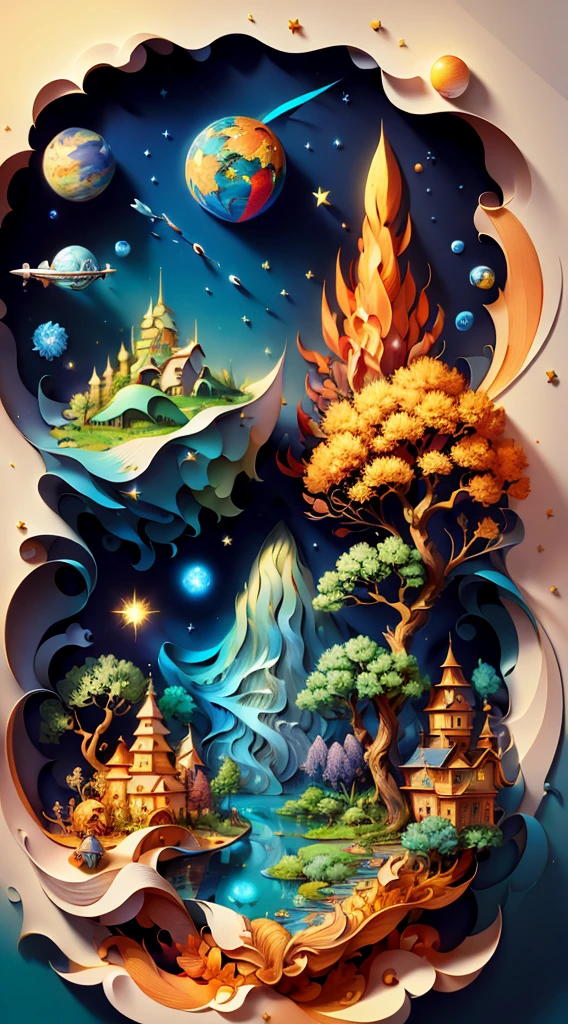 (((masterpiece))),best quality, illustration, earth, water ,fire, wind , space , _cut,