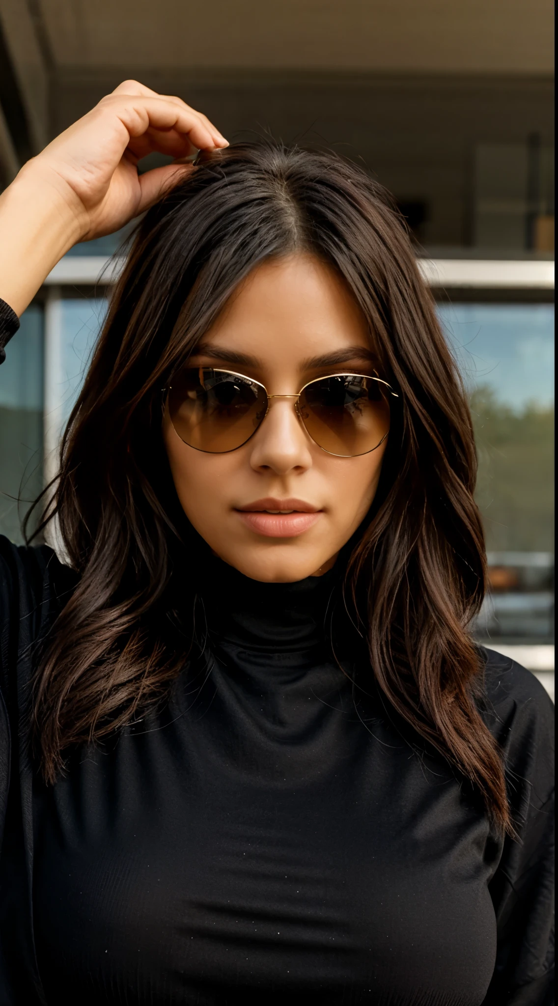 Boss Lady, self confident, black sunglasses.
